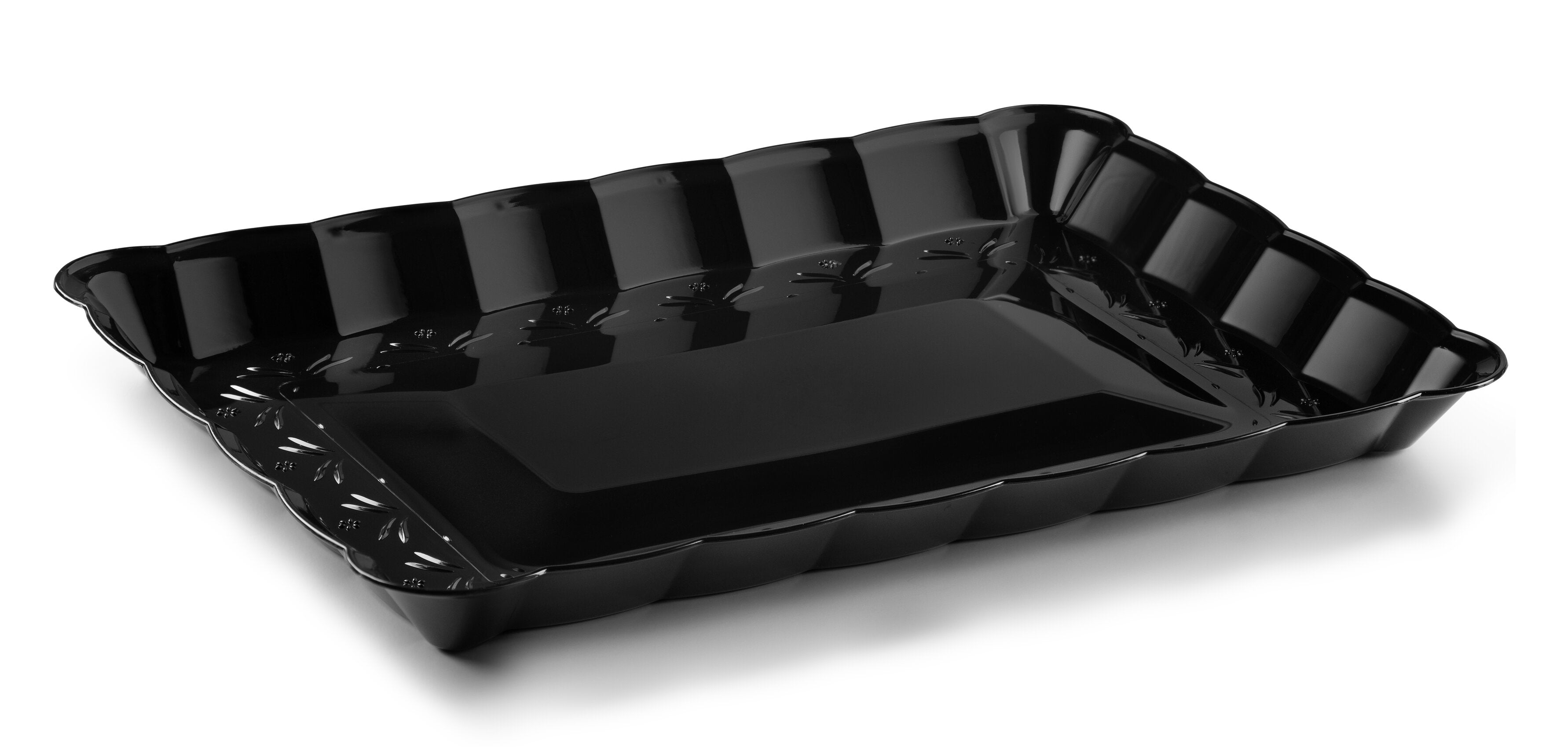 Scalloped Black Rectangular Serving Tray Set of 4 - Elegant Appetizer Platter for Parties, Dining, and Home Decor
