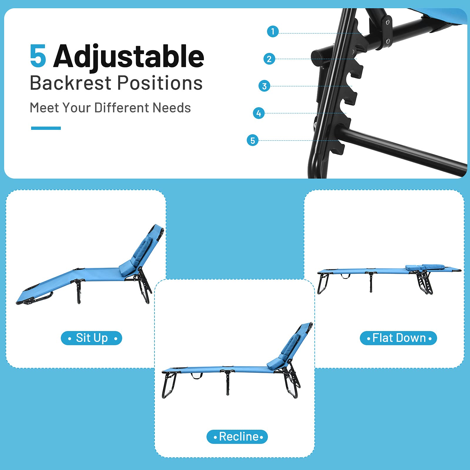 Giantex Outdoor Chaise Lounge Chair - Foldable Beach Chair with 5 Adjustable Positions, Breathable Hole Design, Detachable Pillow & Hand Ropes for Comfort | Perfect for Sunbathing, Poolside Relaxation, Backyard, Patio & Garden Use