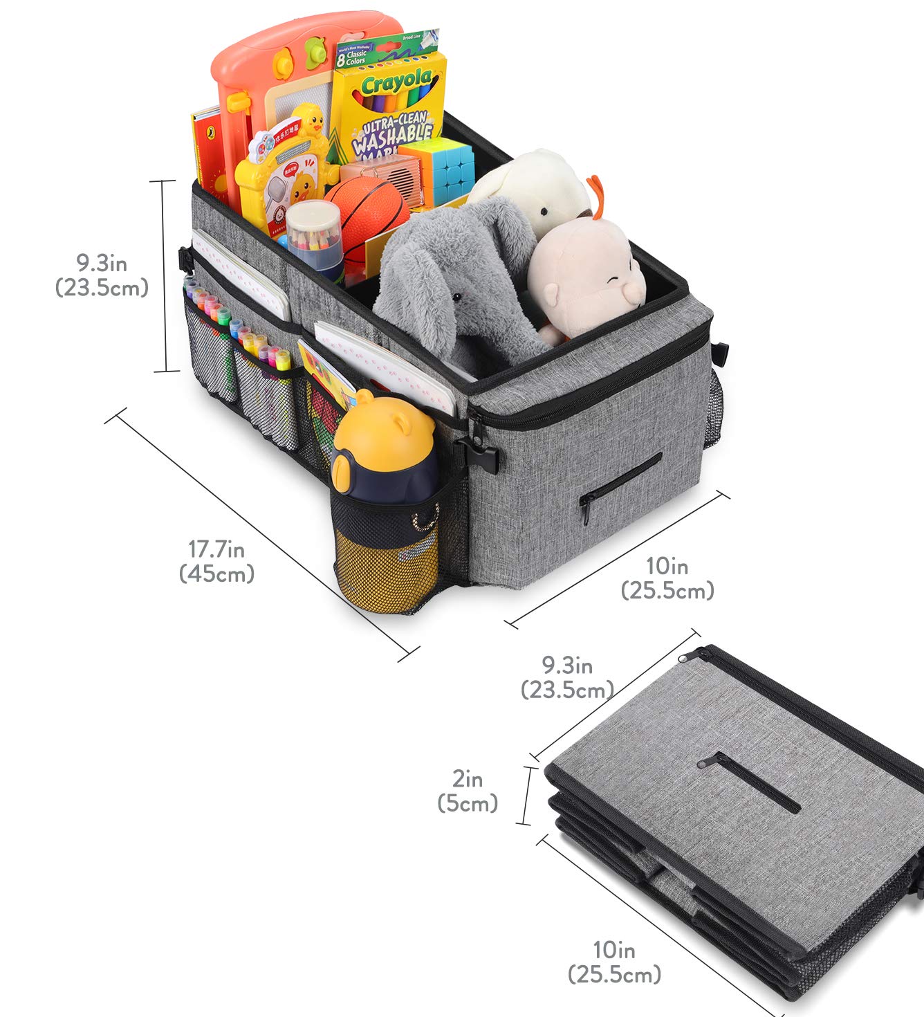 Car Seat Organizer for Front & Back Seats - Multi-Pocket Kids Car Storage with Cup Holders & Adjustable Dividers (Gray) - Perfect for Road Trips, Family Travel & Keeping Your Vehicle Organized