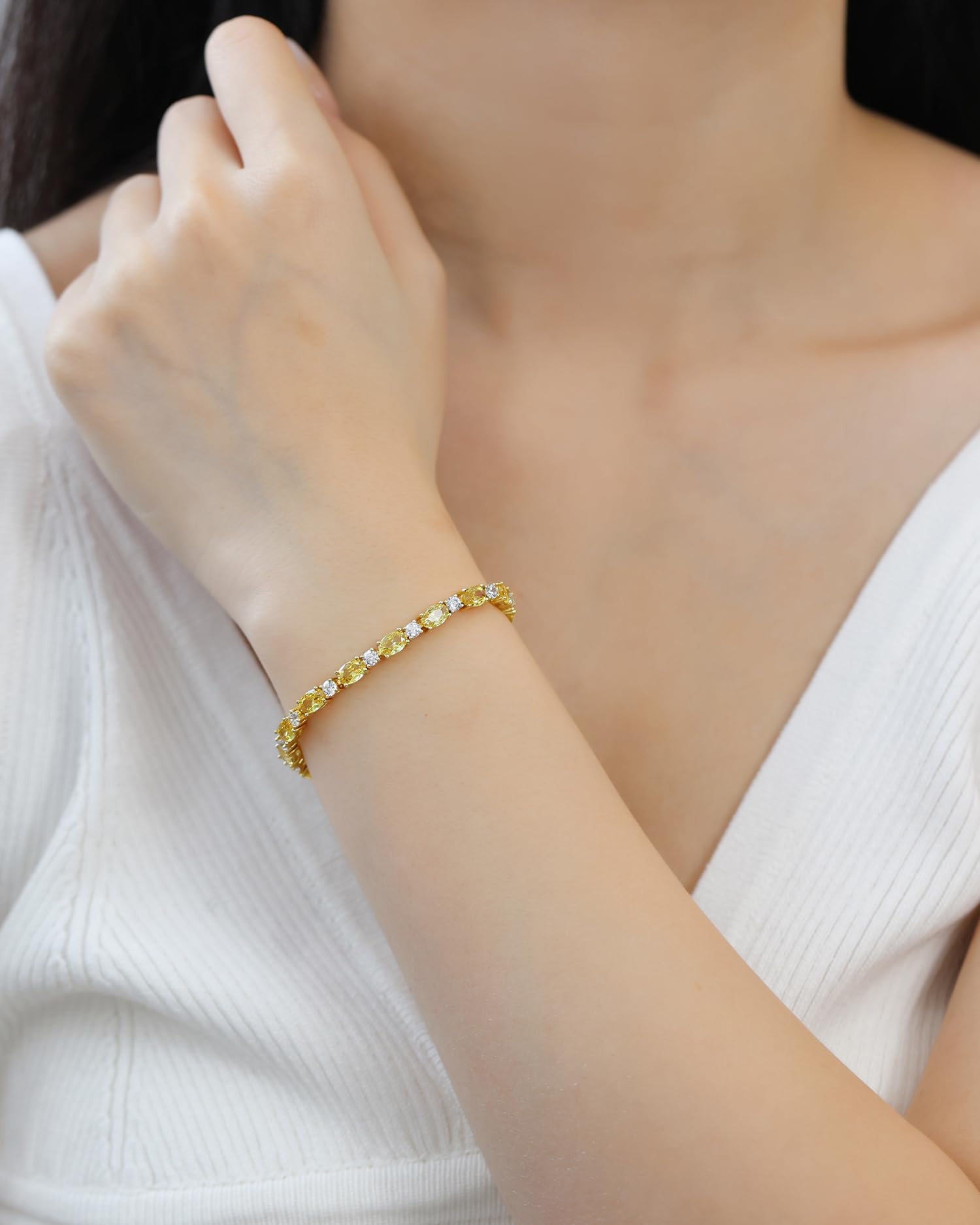 FANCIME 14K Gold Plated Birthstone Bracelet - 4mm Sterling Silver Tennis Bracelet for Women - Personalized Birthday Jewelry Gift - 7 Inch Adjustable - Perfect for Anniversaries, Mother's Day & Special Occasions