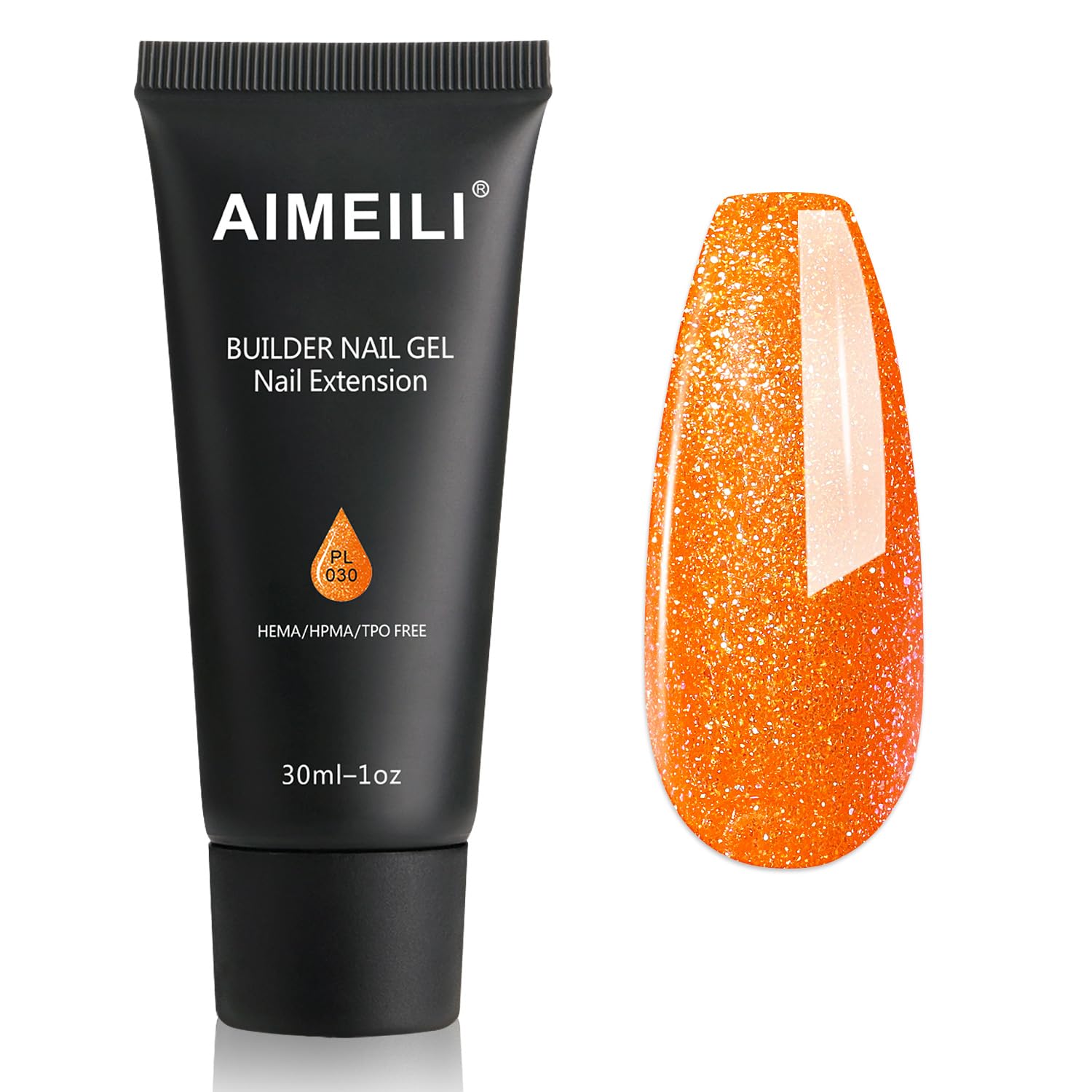 AIMEILI HEMA-Free Poly Nail Extension Gel - Orange Glitter Builder Gel for Nail Art & DIY Salon Enhancements | At-Home Manicure Kit, Perfect Gift for Women (Color 030) | Great for Parties, Weddings & Special Occasions