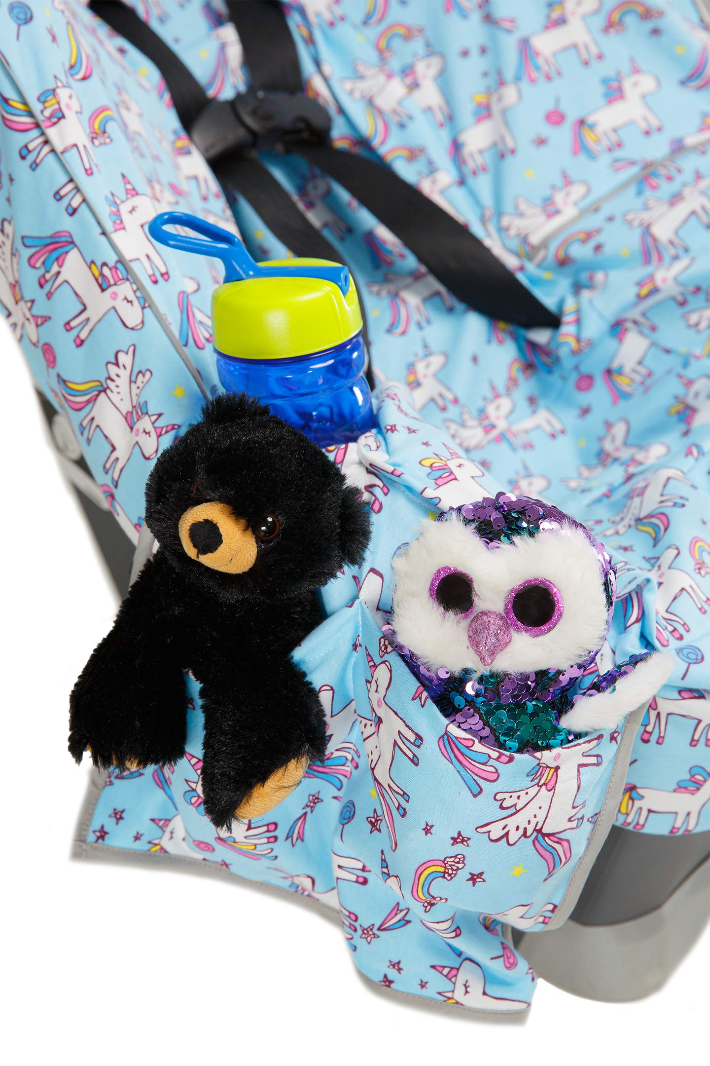 Niko Easy-Wash Universal Toddler Car Seat Cover & Liner - 100% Cotton Jersey Blue Unicorn Design - Waterproof Seat Bottom - Machine Washable - Fits Most Child Car Seats - Perfect for Travel, Daily Commute & Baby Protection