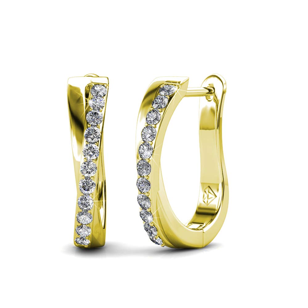 Cate & Chloe 18k Yellow Gold Hoop Earrings with Swarovski Crystals - 2 Pairs (Amaya & Rosalyn) Value Set - Elegant Jewelry for Women, Perfect for Parties, Weddings & Everyday Wear