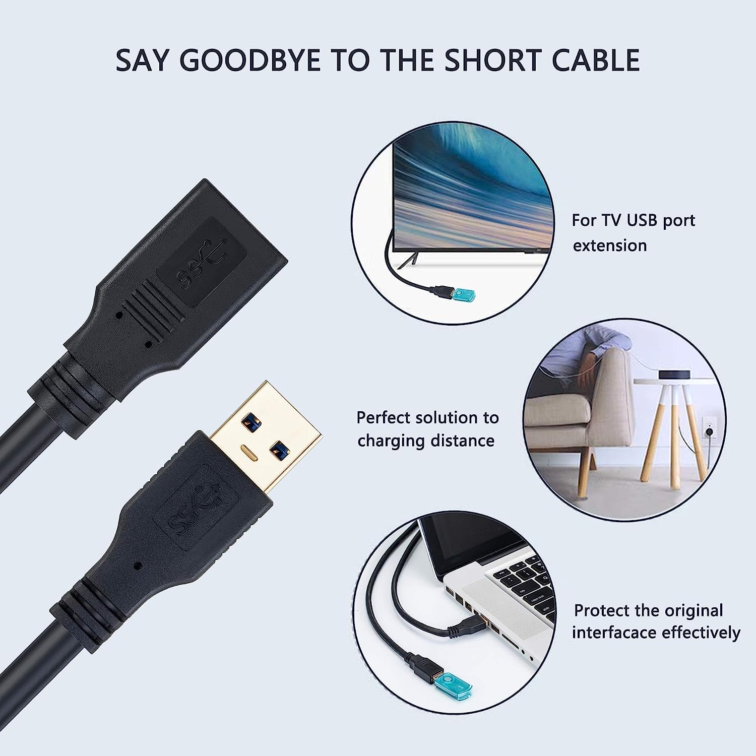 FEDUS 1.5M USB 2.0 Extension Cable - High Speed Data Sync & Charging Cord for PC, Laptop, TV, Printer, Gaming Console - Durable Black USB Extender for Home & Office Use