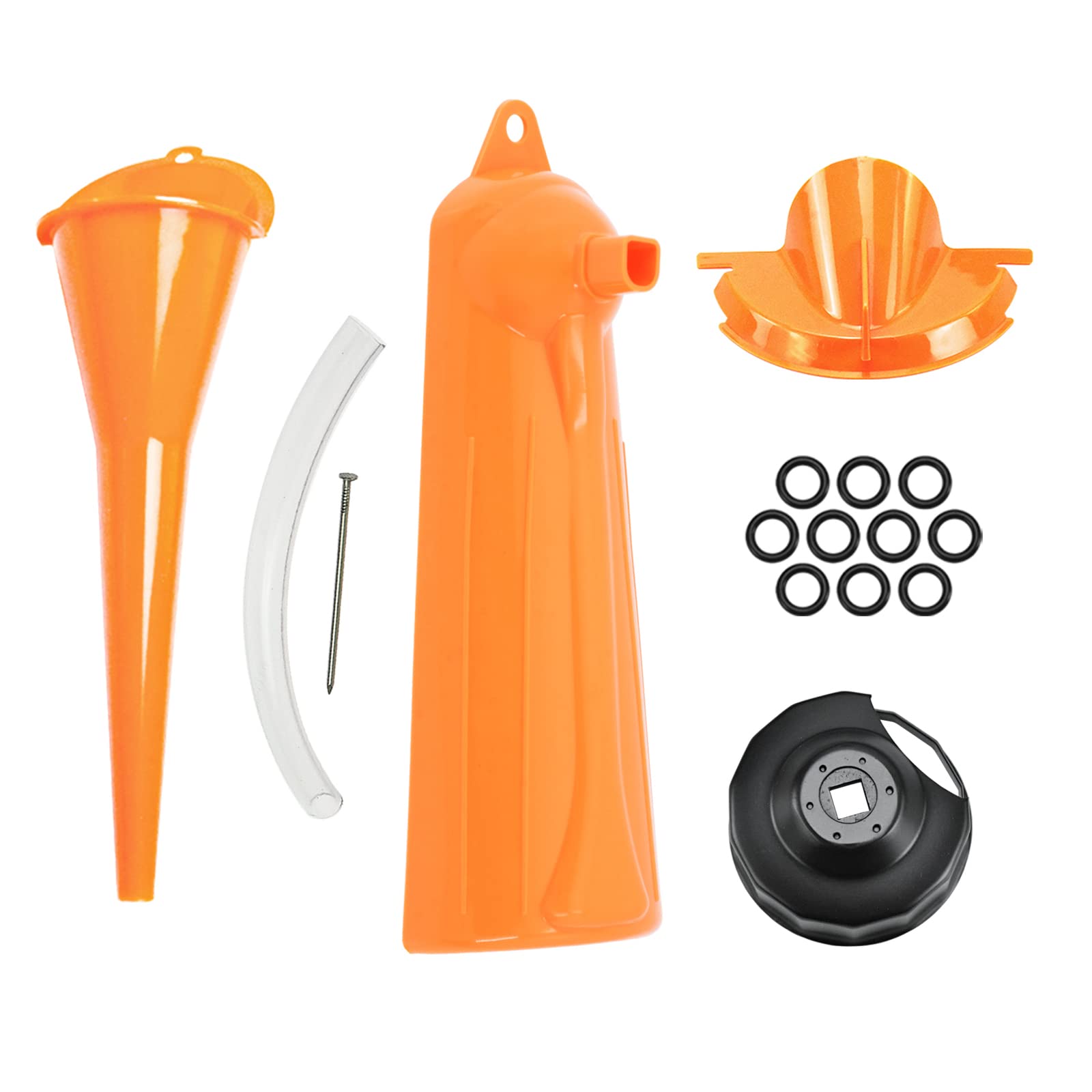 **Harley-Davidson Oil Change Kit - 5-Piece Crankcase Oil Fill Funnel, Drip-Free Oil Filter Funnel, Oil Filter Wrench & Drain Plug O-Ring Set (Orange) - Perfect for DIY Motorcycle Maintenance & Harley Oil Changes**