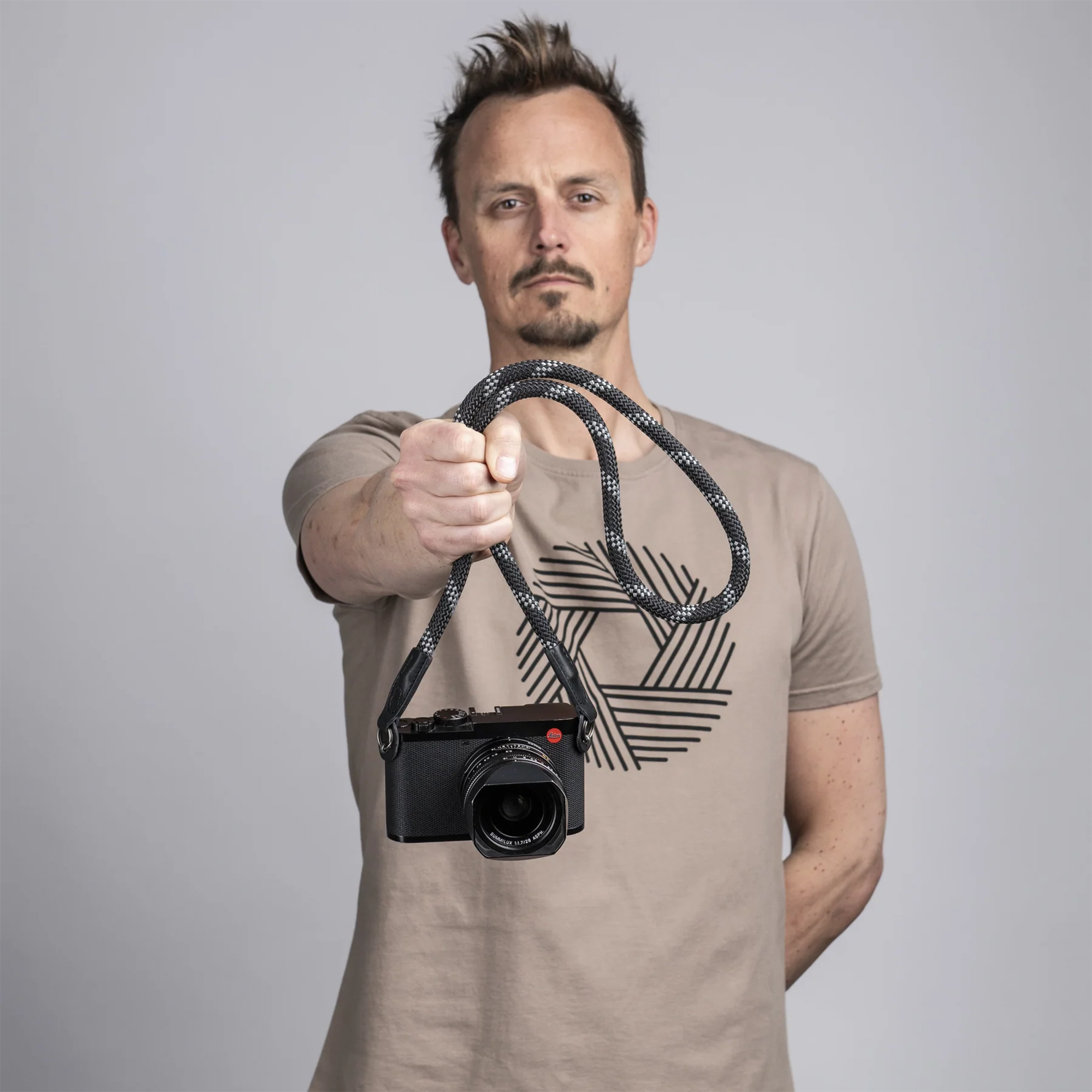 Cooph Rope Camera Strap with Split Ring - 45.3 Inch (115cm) Adjustable Neck Strap for DSLR & Mirrorless Cameras - Durable Duotone Charcoal Design - Perfect for Travel, Hiking & Photography Enthusiasts