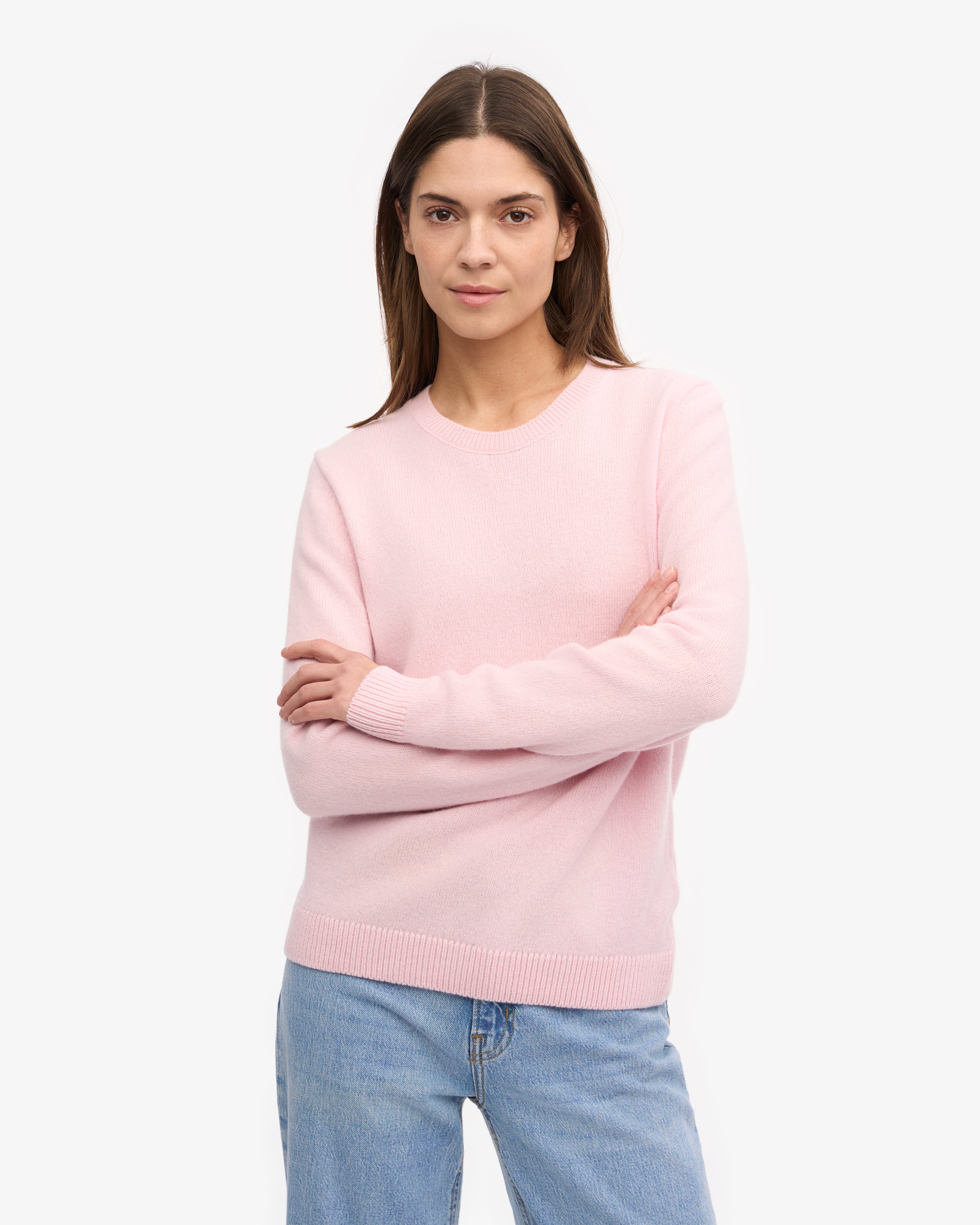 Women's Classic Merino Wool Crew Neck Sweater - Faded Pink | Soft & Warm Winter Knitwear for Casual Outfits & Office Wear