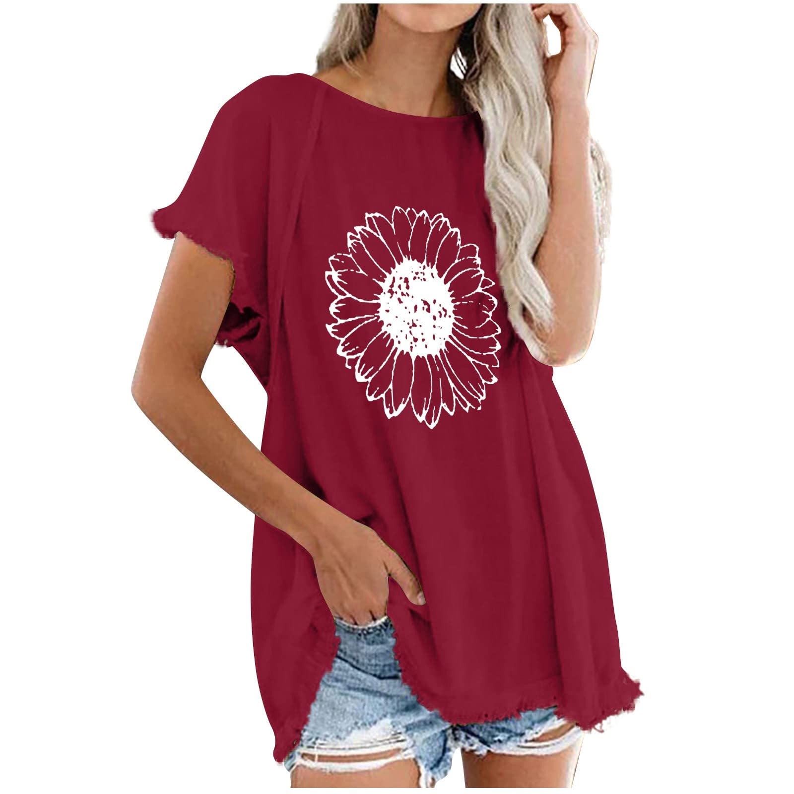 Women's Summer Tops - Boho Tassel Design Cotton Linen Shirts | Round Neck Short Sleeve Graphic Tee | Casual Loose Blouse for Beach, Vacation & Everyday Wear
