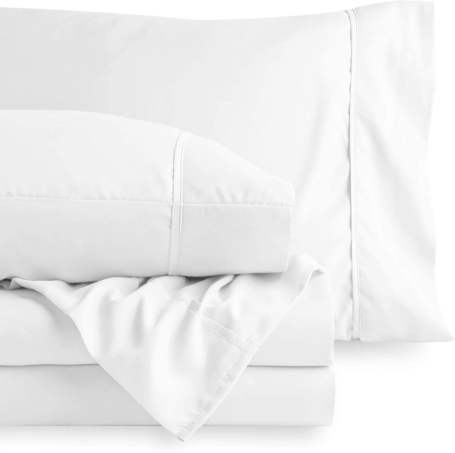 4-Piece Bamboo Viscose Sheet Set - Olympic Queen Size, Soft & Breathable Bedding - White | Perfect for Hot Sleepers, Eco-Friendly Home Decor & Luxury Hotel Style Bedrooms
