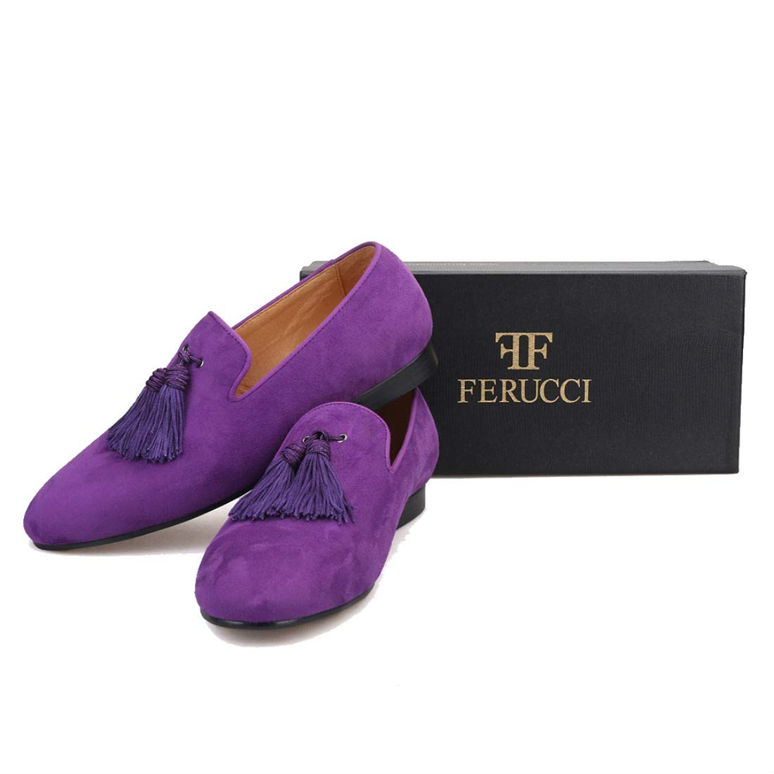 FERUCCI Men's Purple Suede Loafers with Big Tassel - Comfortable Slip-On Casual Shoes for Home, Office & Travel