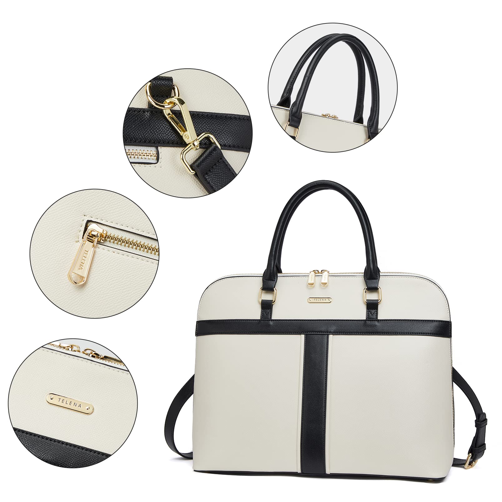 Telena 15.6 Inch Leather Laptop Tote Bag for Women - Stylish Shoulder Briefcase with Large Capacity - Perfect for Work, Business Travel & Daily Commute