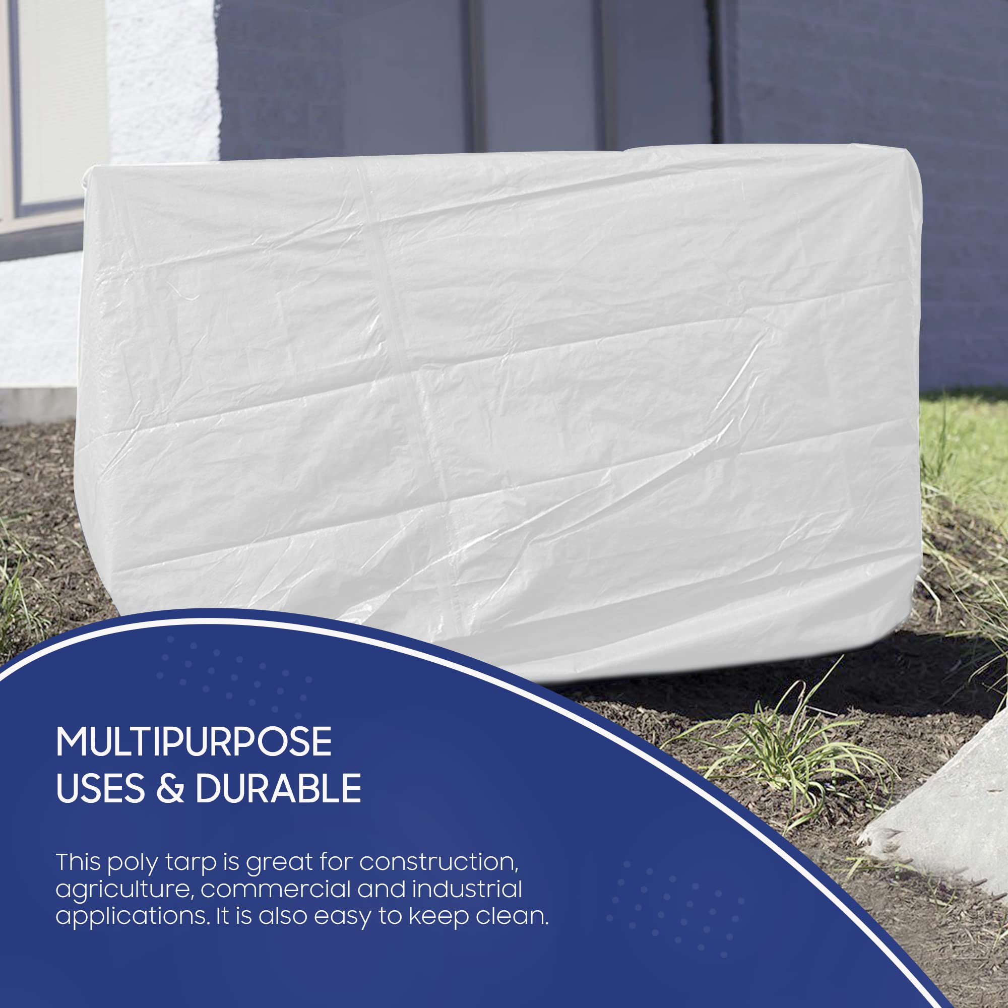 24x24 Feet Heavy Duty Waterproof Poly Tarp - 12 MIL Rip & Tear Proof Cover with Rustproof Aluminum Grommets & Reinforced Edges | Ideal for Roof Repairs, Landscaping, Camping & Outdoor Protection - White