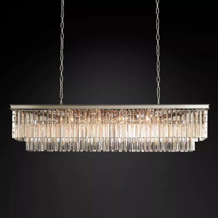 1920s Art Deco Rectangular Chandelier - Vintage Brass Ceiling Light Fixture 59