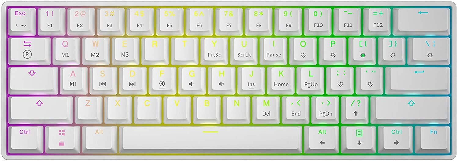 Heywood SK61 60% Mini Hot Swappable Mechanical Gaming Keyboard - Wired RGB Backlit Keyboard with Gateron Optical Blue Switches, N-Key Rollover for Windows & Mac (Pure White) - Perfect for Esports, Coding & Office Work