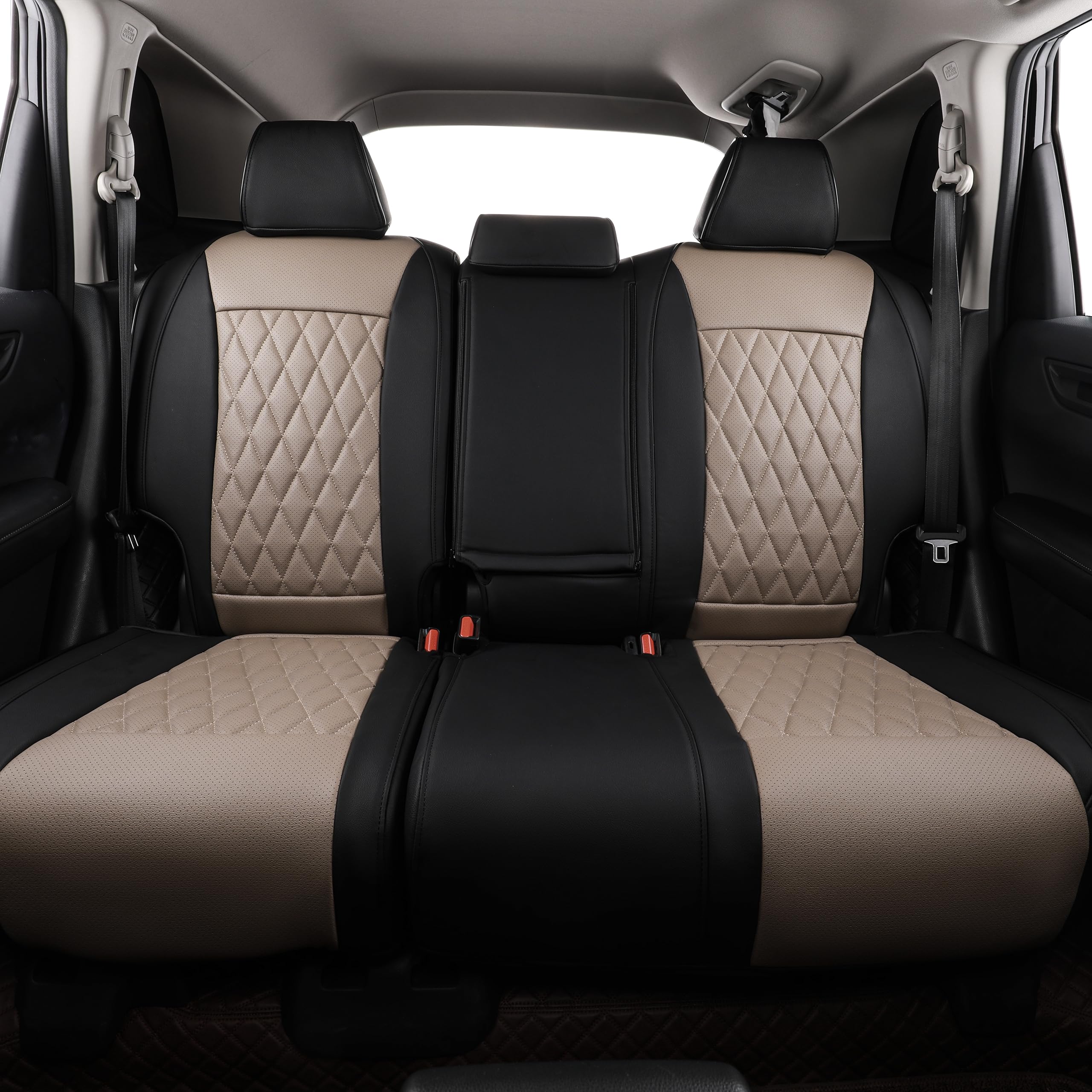 Premium Custom Fit Honda Civic Seat Covers Full Set (2016-2021) - Waterproof Leather Car Seat Protectors for LX Models - Black/Sand Beige - Perfect for Daily Commuting & Road Trips