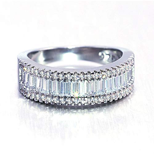 925 Sterling Silver Shiny Full Diamond Ring - Cubic Zirconia Half Eternity Band, Multi Row CZ Diamond Wedding Ring for Women (Size 7) | Perfect for Engagement, Anniversary Gift & Special Occasions