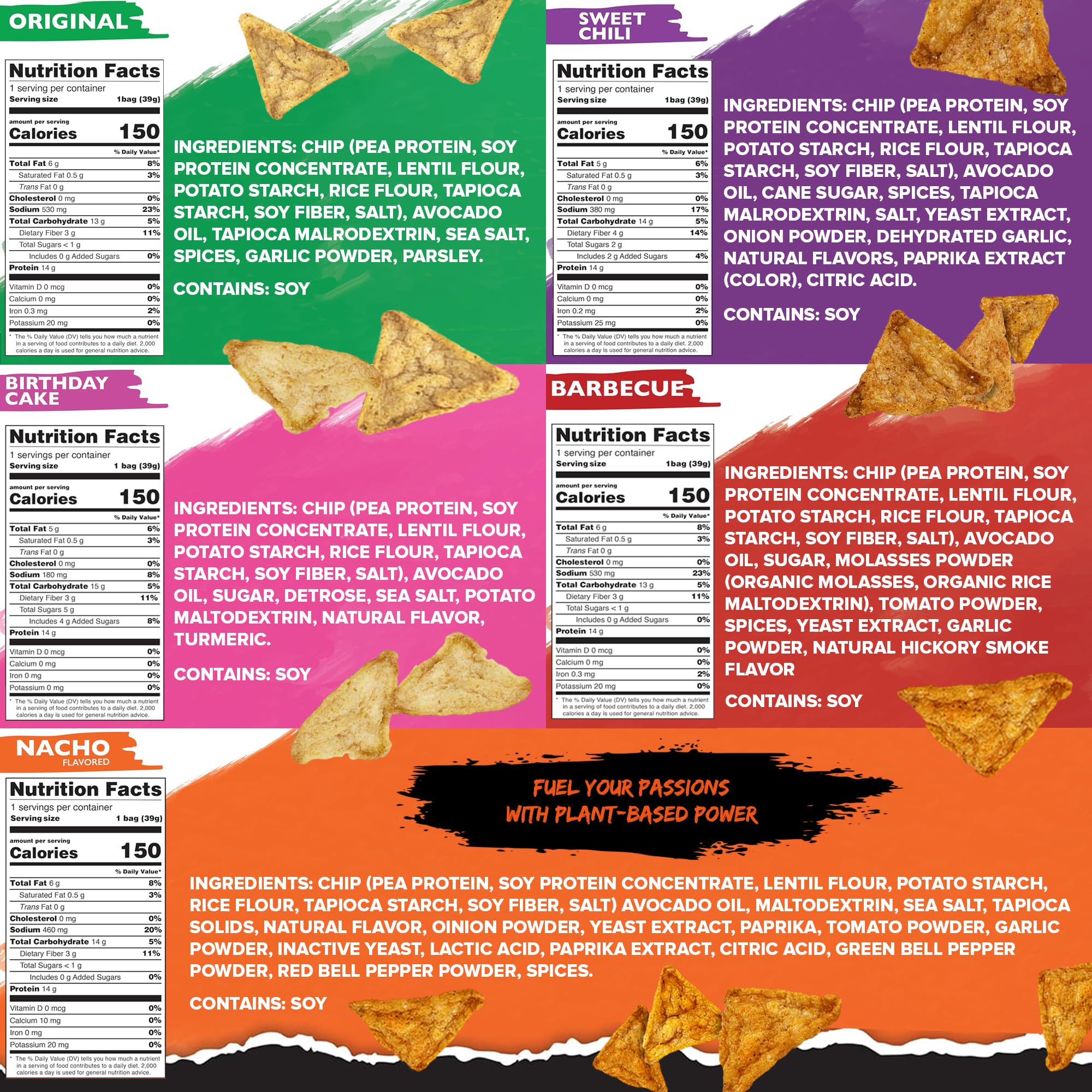 Natural Endurance Protein Chips - Low Carb High Protein Vegan Snacks with Avocado Oil, 14g Protein Per Bag, Gluten Free, Nacho BBQ Chili Birthday Cake Original Flavors - Variety Pack (12 x 1.38oz) for Gym, Hiking, Keto Diet & Healthy On-the-Go Snacking