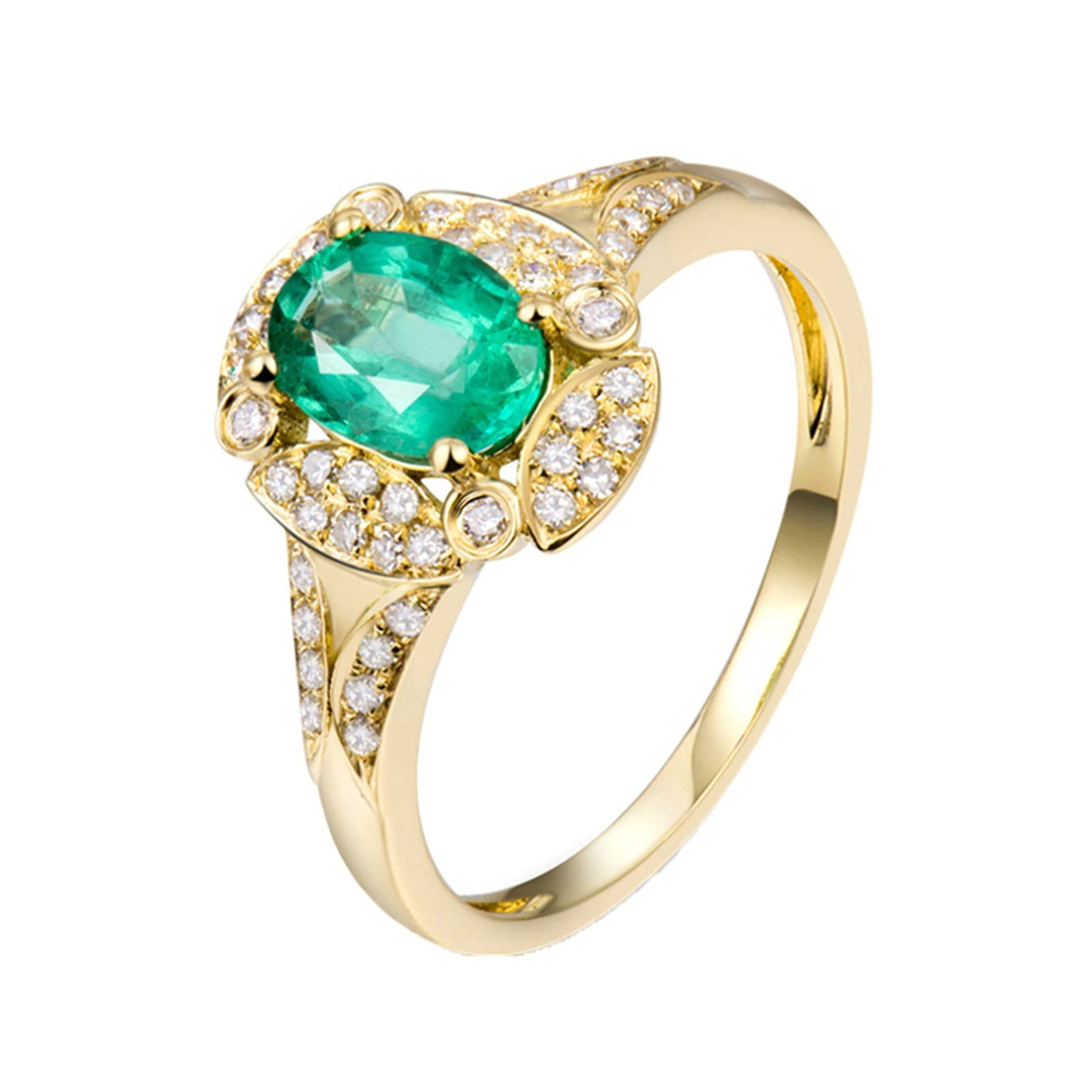 18K Yellow Gold Vintage Engagement Rings for Women with Created Emerald & Moissanite/Zirconia - Sterling Silver 925 Wedding Bands for Her - Perfect for Proposals, Anniversaries & Special Occasions
