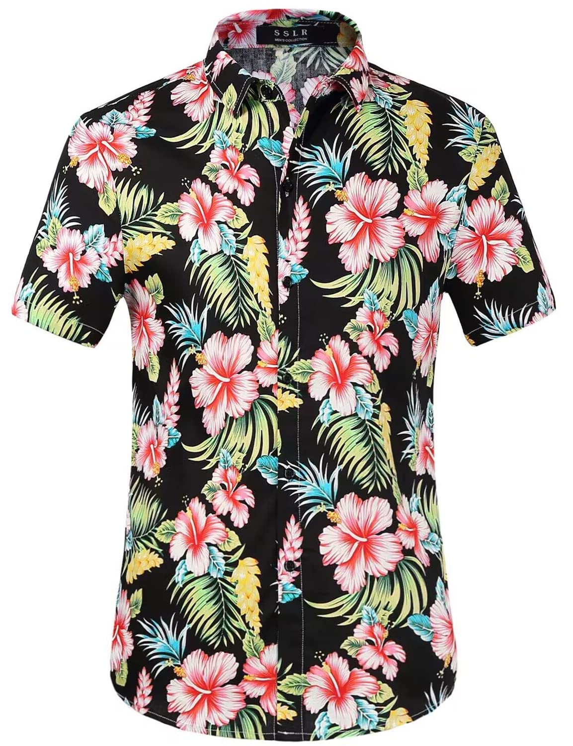 Men's Hawaiian Shirt - Tropical Floral Short Sleeve Button Down Beach Shirt for Summer Vacation, Luau Party & Casual Wear
