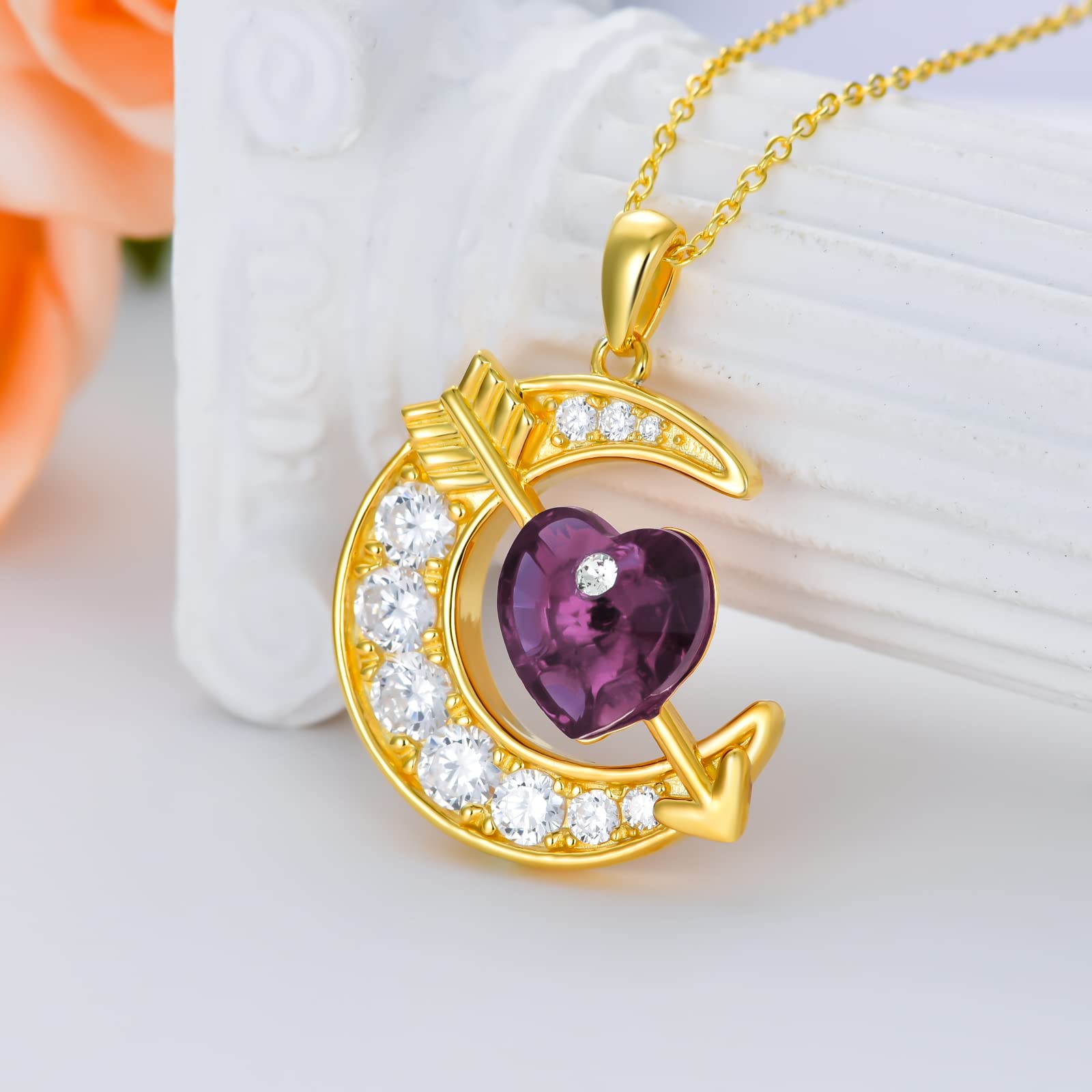 OCJ Sterling Silver Moon Birthstone Pendant Necklace for Women - Classic Love Arrow Crystal Jewelry with Birthstones | Perfect Birthday, Christmas Gift for Her, Daughter, Teens | Elegant Everyday Wear & Special Occasion Jewelry