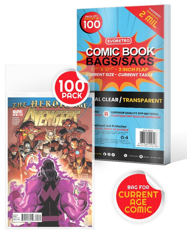 Premium 2MIL Comic Book Bags - Acid-Free & Archival Safe for Current Age Comics - Perfect for Collecting, Storing & Protecting Comic Books