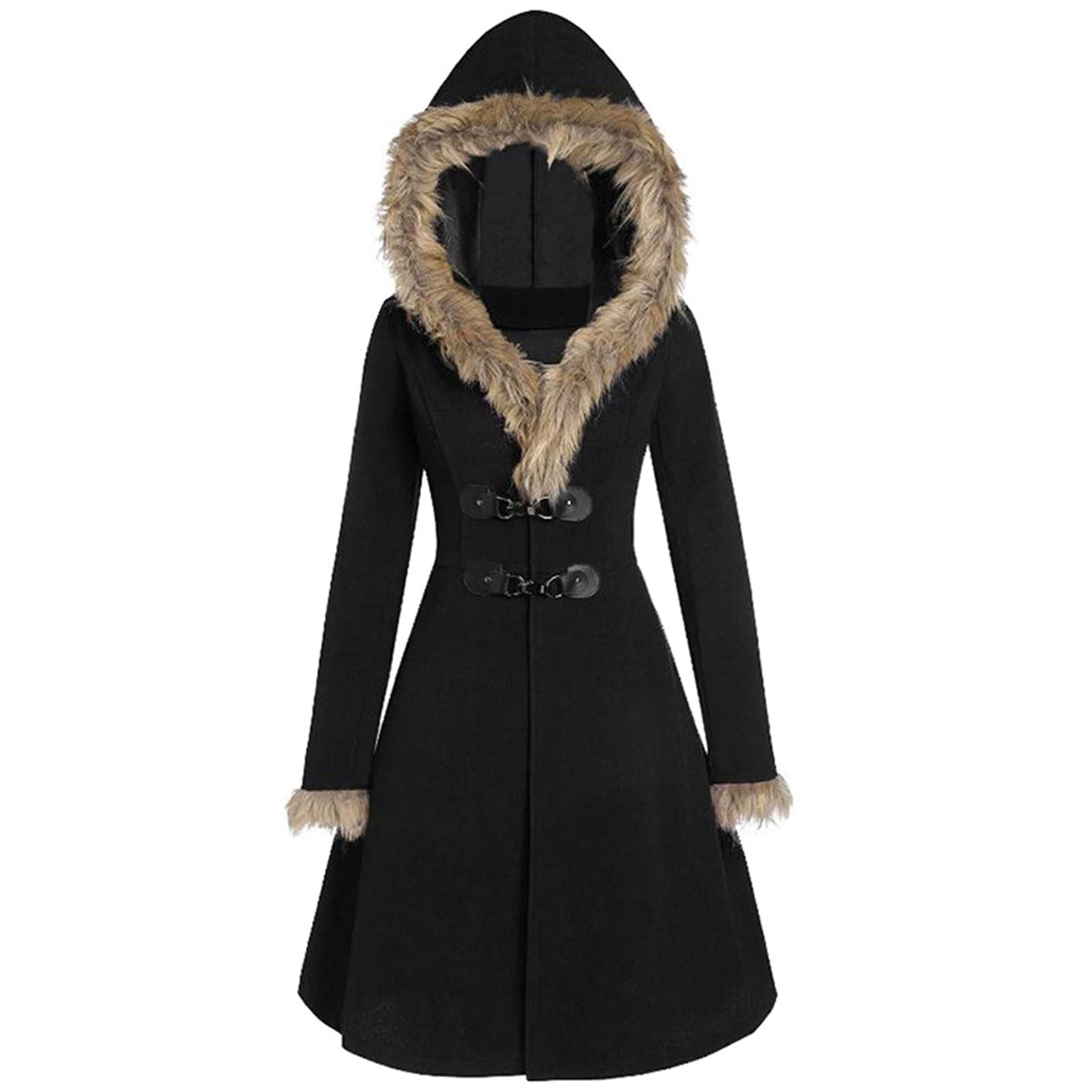 Women's Winter Coats with Furry Hood - Long Button Jacket & Slim Cardigan with Pockets | Warm Outerwear for Cold Weather, Street Fashion & Casual Outfits