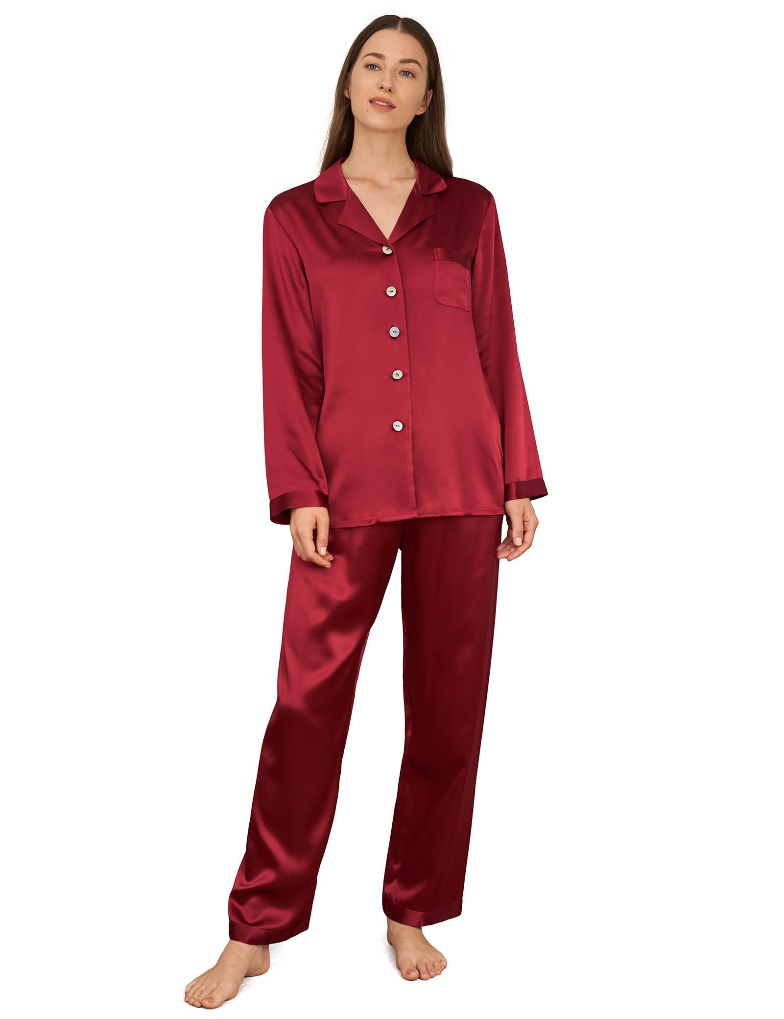 Luxury 100% Mulberry Silk Pajamas for Women - 22 Momme Pure Long Sleeve Nightwear Set | Elegant Sleepwear for Comfortable Nights & Relaxing at Home