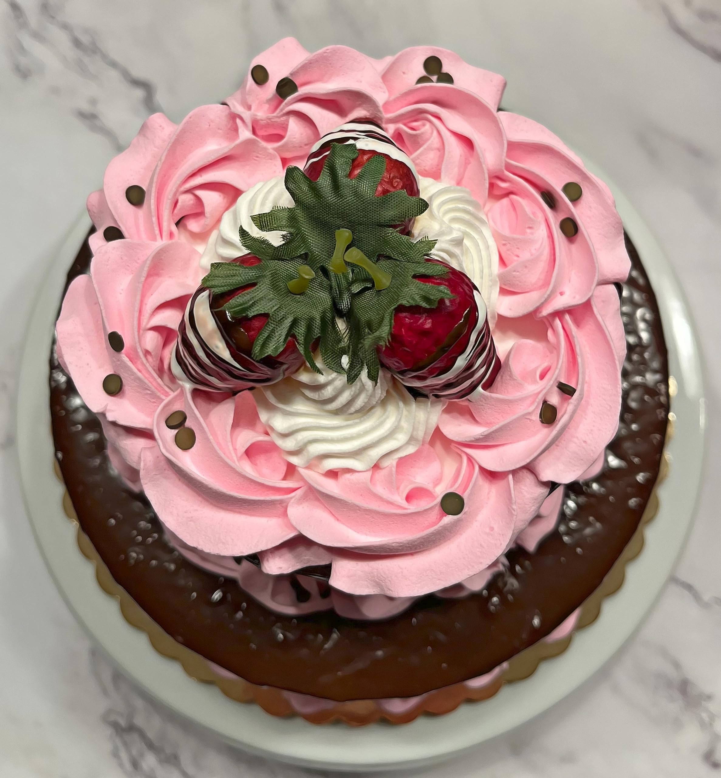 2-Tier Pink Valentine Fake Cake with Chocolate Drizzle - Handmade Artificial Decorative Cake by Dezicakes - Perfect for Wedding Centerpieces, Party Decorations & Photo Props