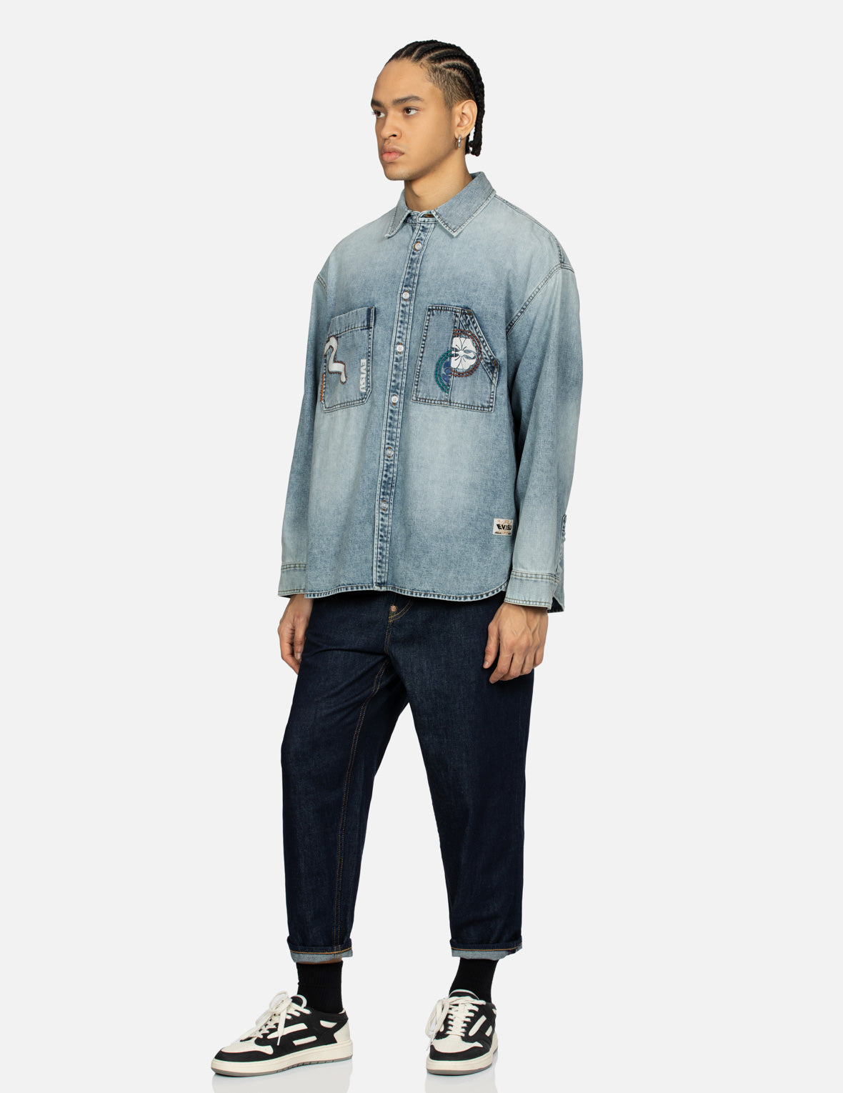 Hand Stitched Multi-Print Loose Fit Denim Shirt for Men & Women | Casual & Streetwear Style | Perfect for Outdoor Activities, Travel & Everyday Wear