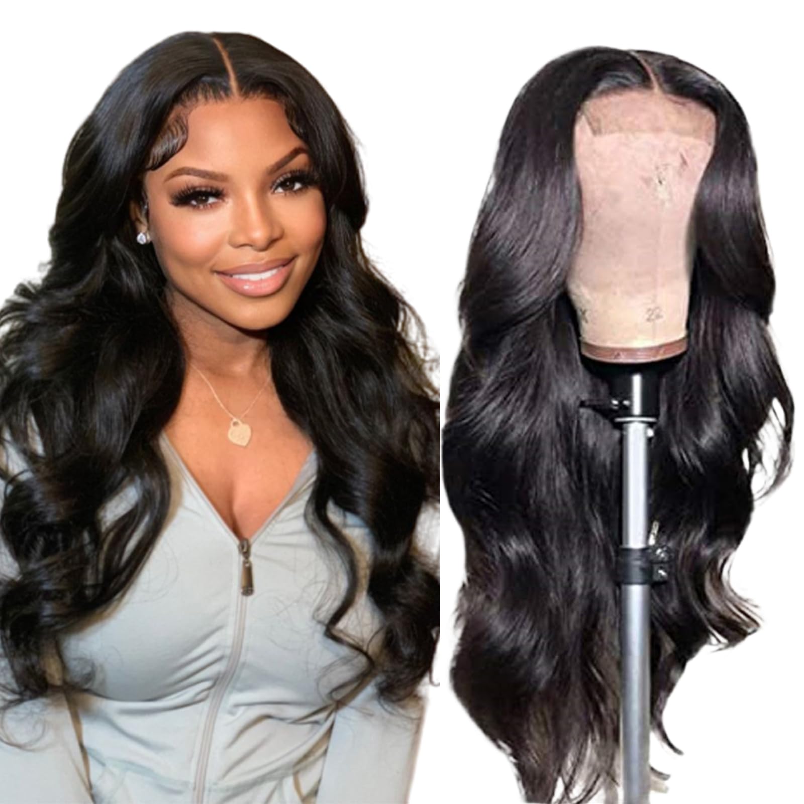 4x4 Lace Front Wigs Human Hair - Pre Plucked with Baby Hair 150% Density 20 Inch Body Wave Brazilian Virgin Hair Wig - Glueless HD Lace Closure Wig for Women - Perfect for Daily Wear, Parties, and Special Occasions