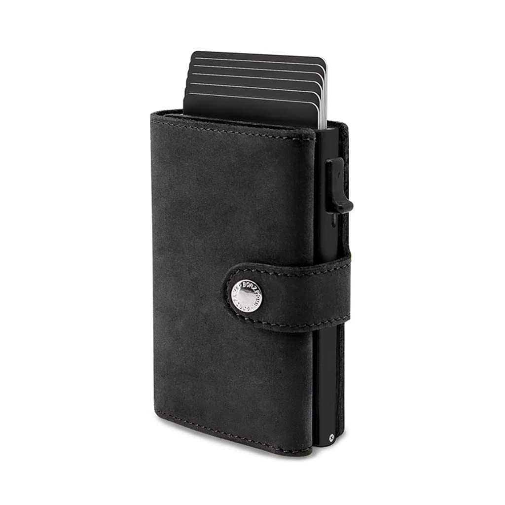 XWWDP Genuine Leather Men's Wallet - Slim Credit Card Holder with Coin Pocket (6.5 x 10cm, Black) | Perfect for Everyday Carry, Travel & Business