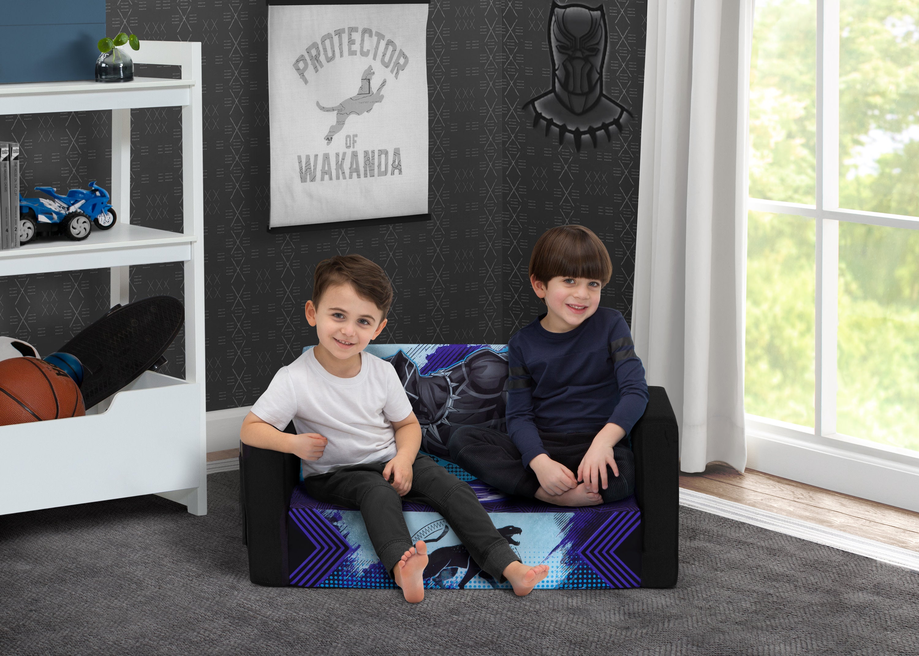 Marvel Black Panther Cozee Flip Out Sofa with Memory Foam - 2-in-1 Convertible Sofa to Lounger for Living Room & Home Theater | Superhero Themed Comfort Furniture