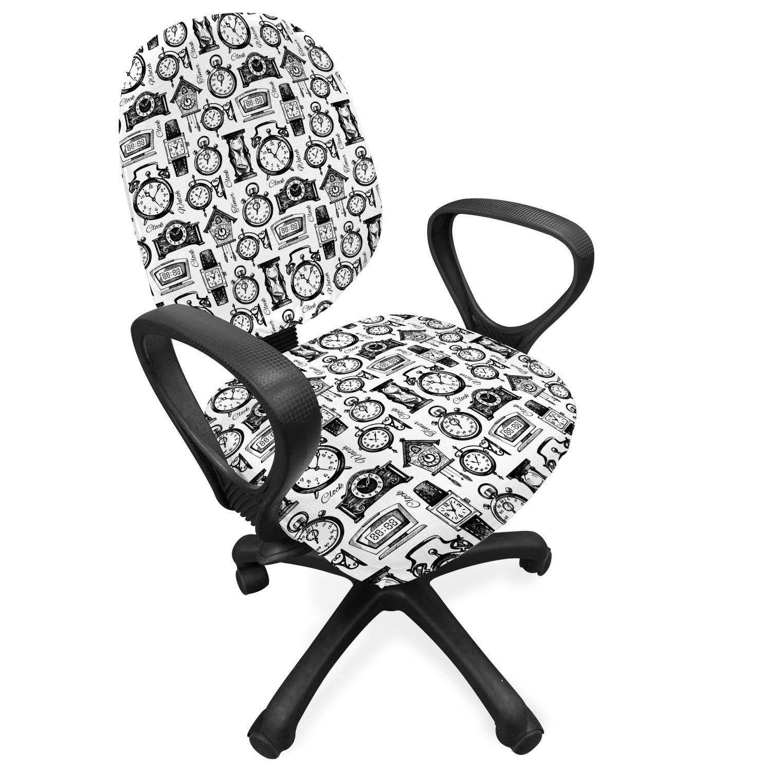 Vintage Office Chair Slipcover - Monochrome Sketch Design for Home & Office Decor
