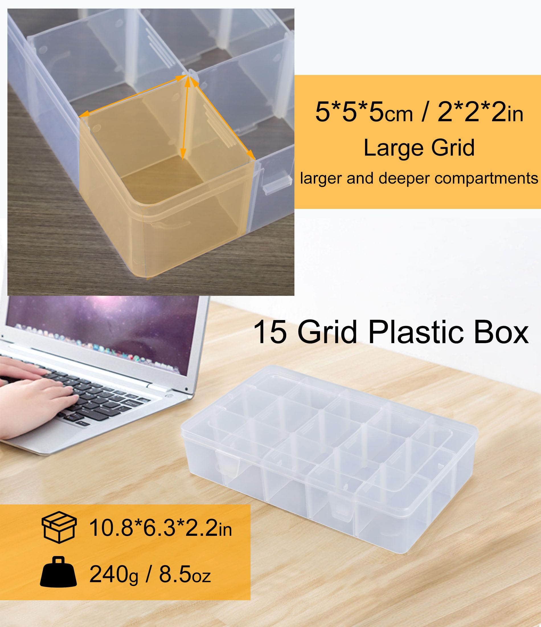 Clear Plastic Tackle Box Organizer with Dividers - 15 Grid for Beads & Snacks