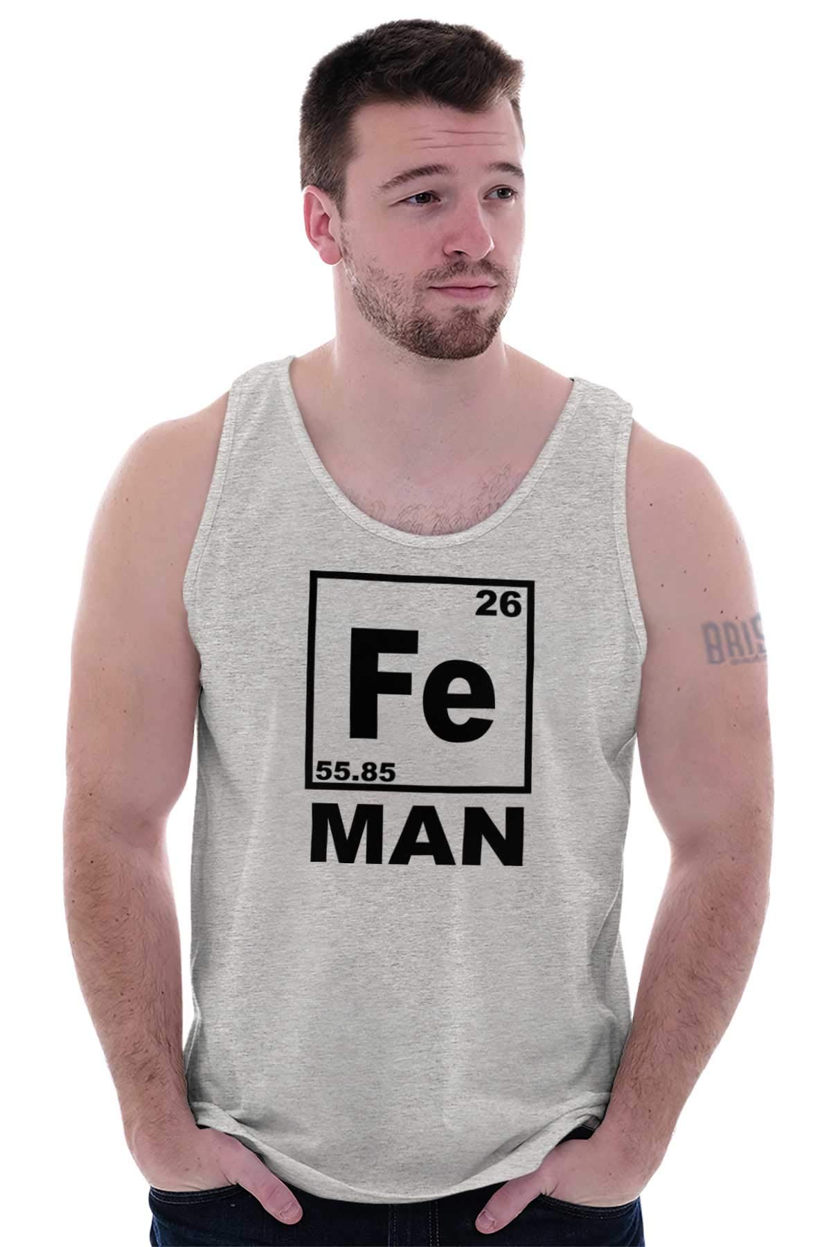 Fe Iron Science Elements Superhero Tank Top Sleeveless Tee for Men - Perfect for Chemistry Enthusiasts, Science Geeks & Comic Conventions