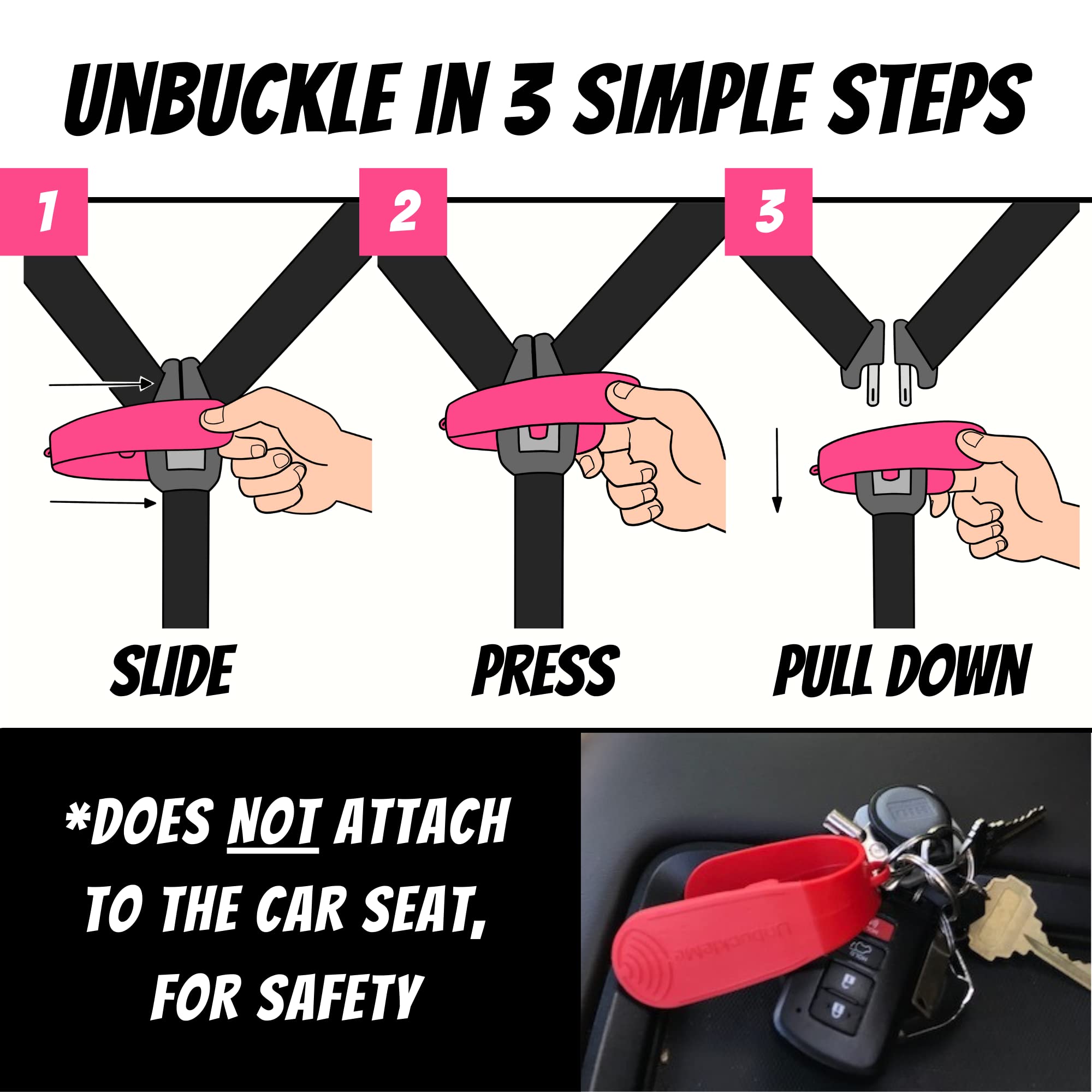 UnbuckleMe Car Seat Buckle Release Tool - Pink & Gray 2 Pack - Easy Car Seat Buckle Opener for Parents & Caregivers - Perfect for Travel, School Pickup & Baby Safety in Vehicles