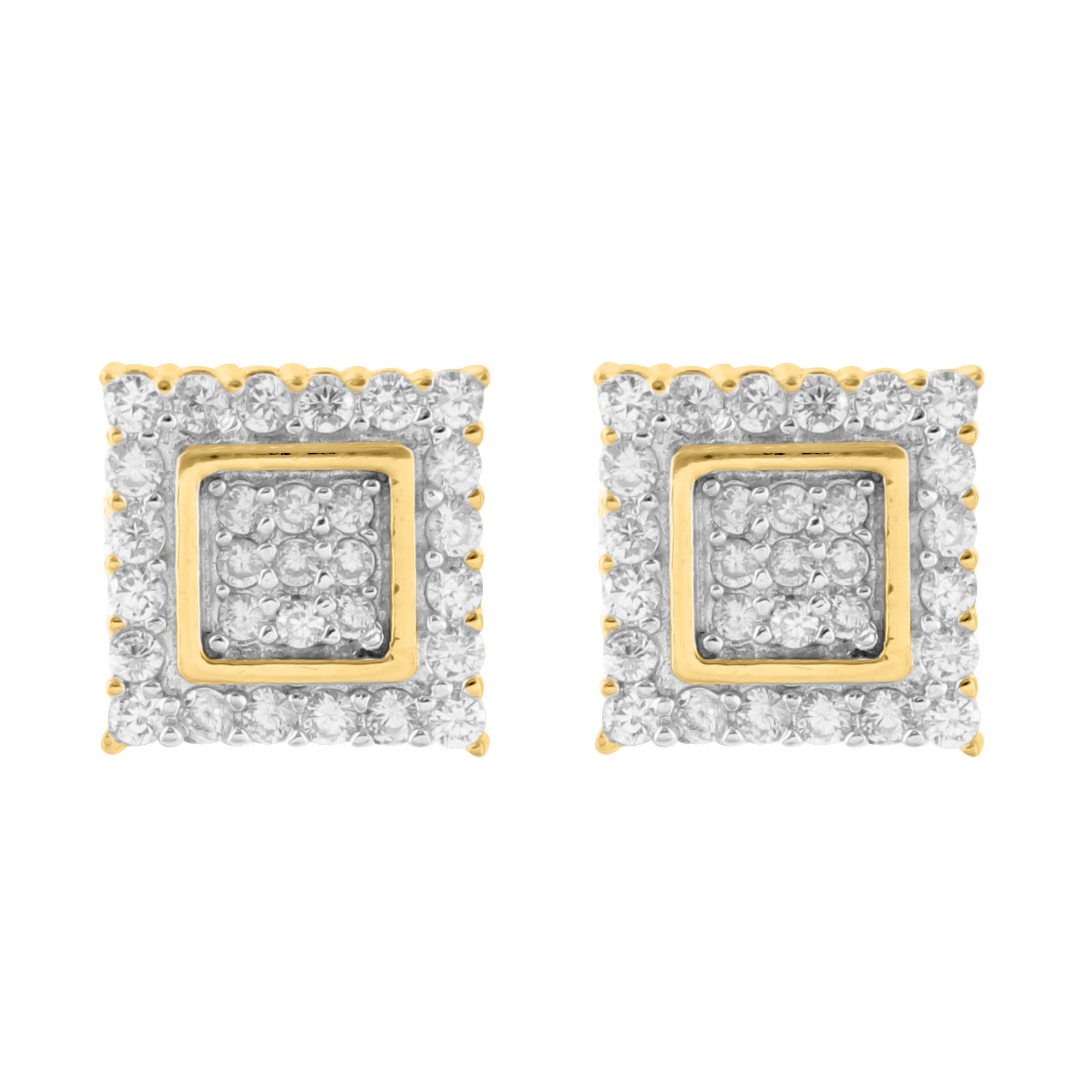 14K Yellow Gold Plated 925 Sterling Silver Lab-Grown Diamond Square Stud Earrings for Women - Perfect for Weddings, Parties & Everyday Elegance