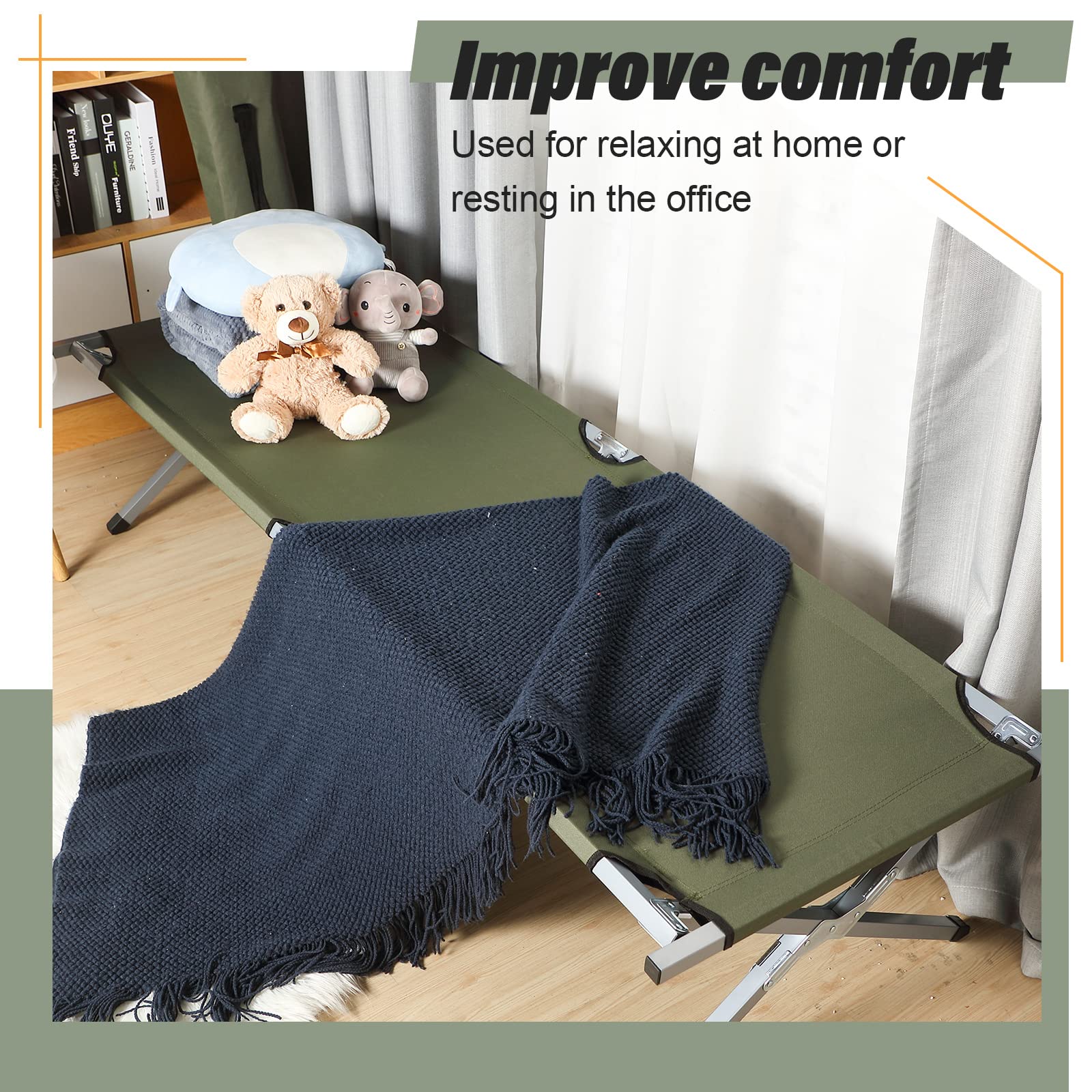 Geetery 2-Pack Folding Camping Cot with Carry Bag - Portable Twin Size Military Cot Supports 529 lbs - Army Green Outdoor Sleeping Bed for Camping, Travel & Emergency Use