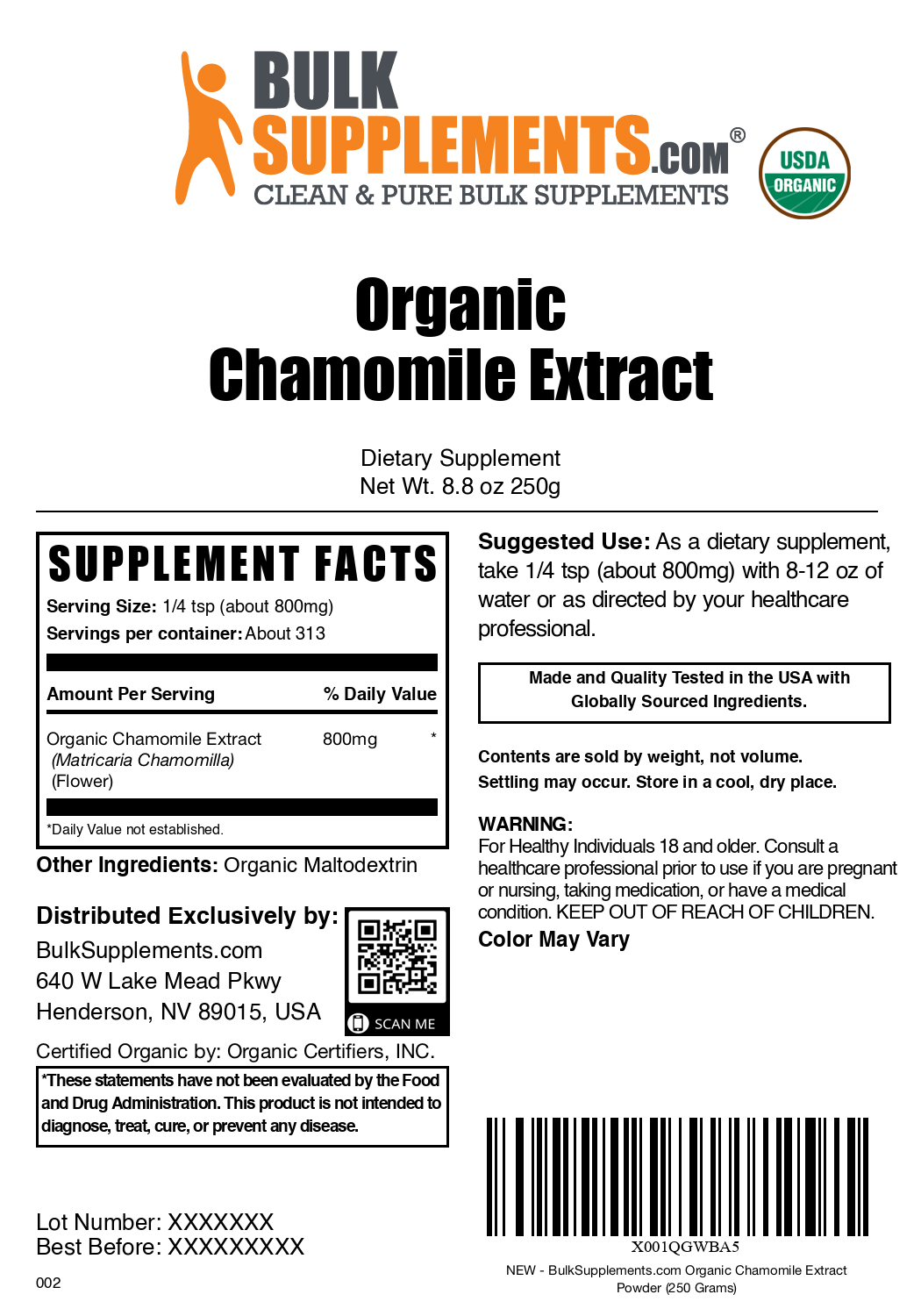 Organic Chamomile Extract Powder - 100% Pure & Natural Herbal Supplement for Stress Relief & Sleep Aid - Perfect for Tea, Smoothies & DIY Skincare