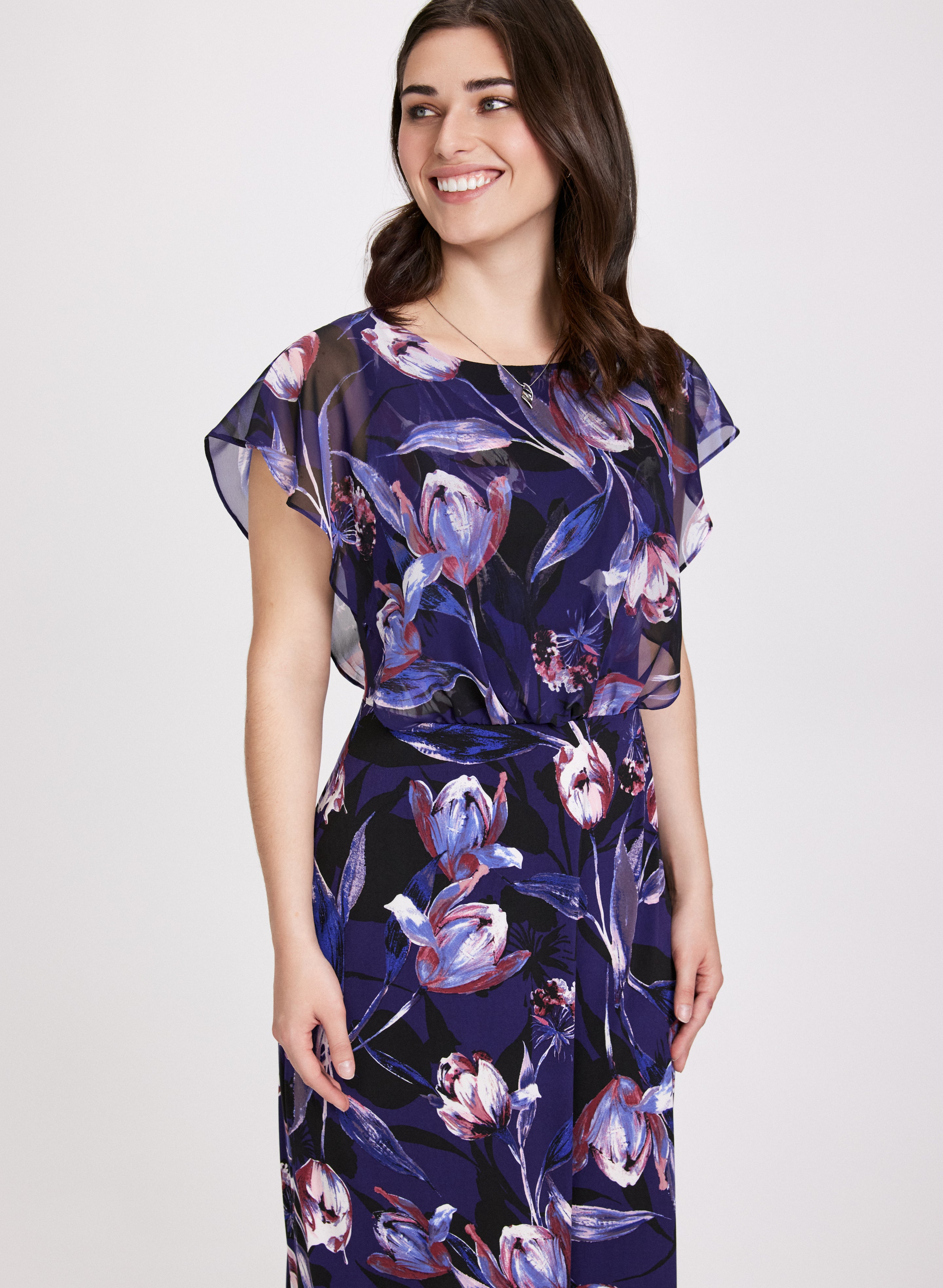 Floral Flutter Sleeve Dress for Women - Summer Boho Maxi Dress with Ruffle Sleeves - Perfect for Beach Vacations, Garden Parties & Date Nights