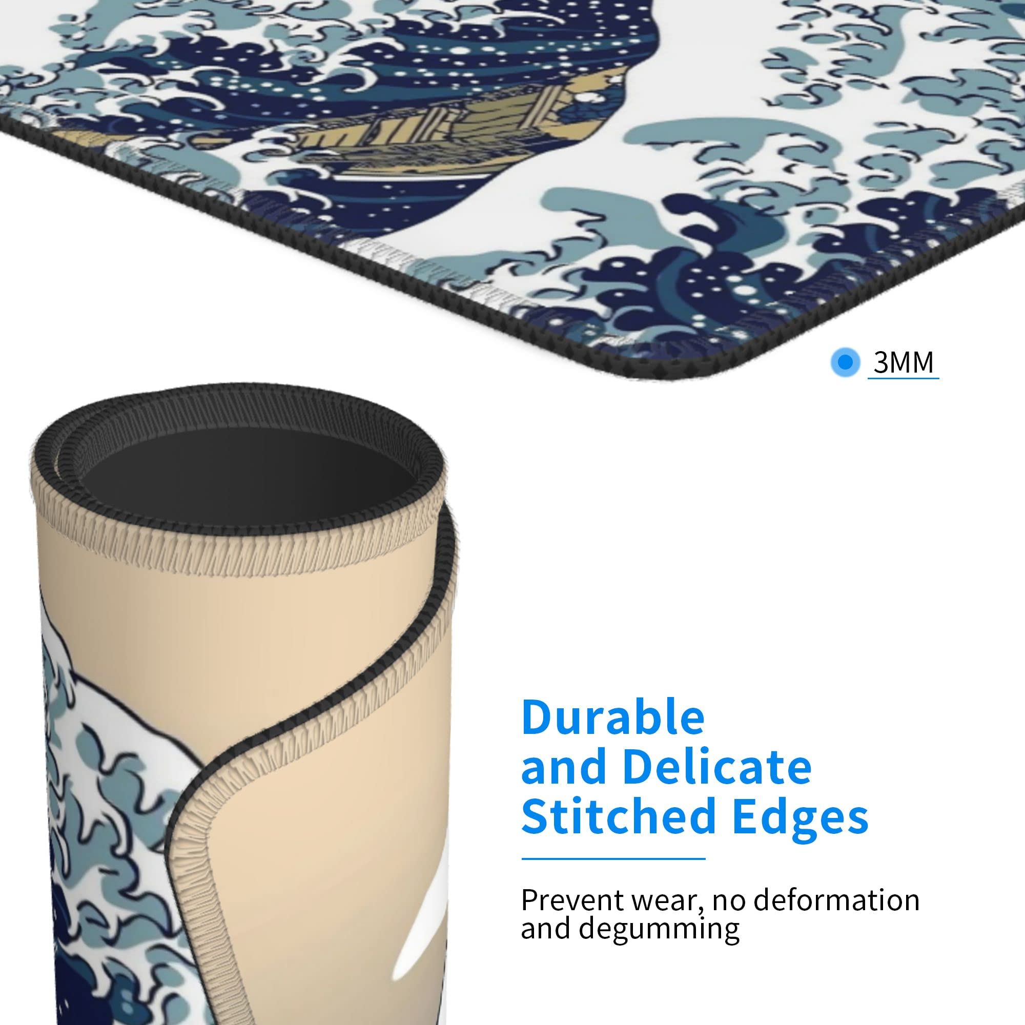 Premium Non-Slip Rubber Base Mouse Pad with Sea Wave Design - 9.5