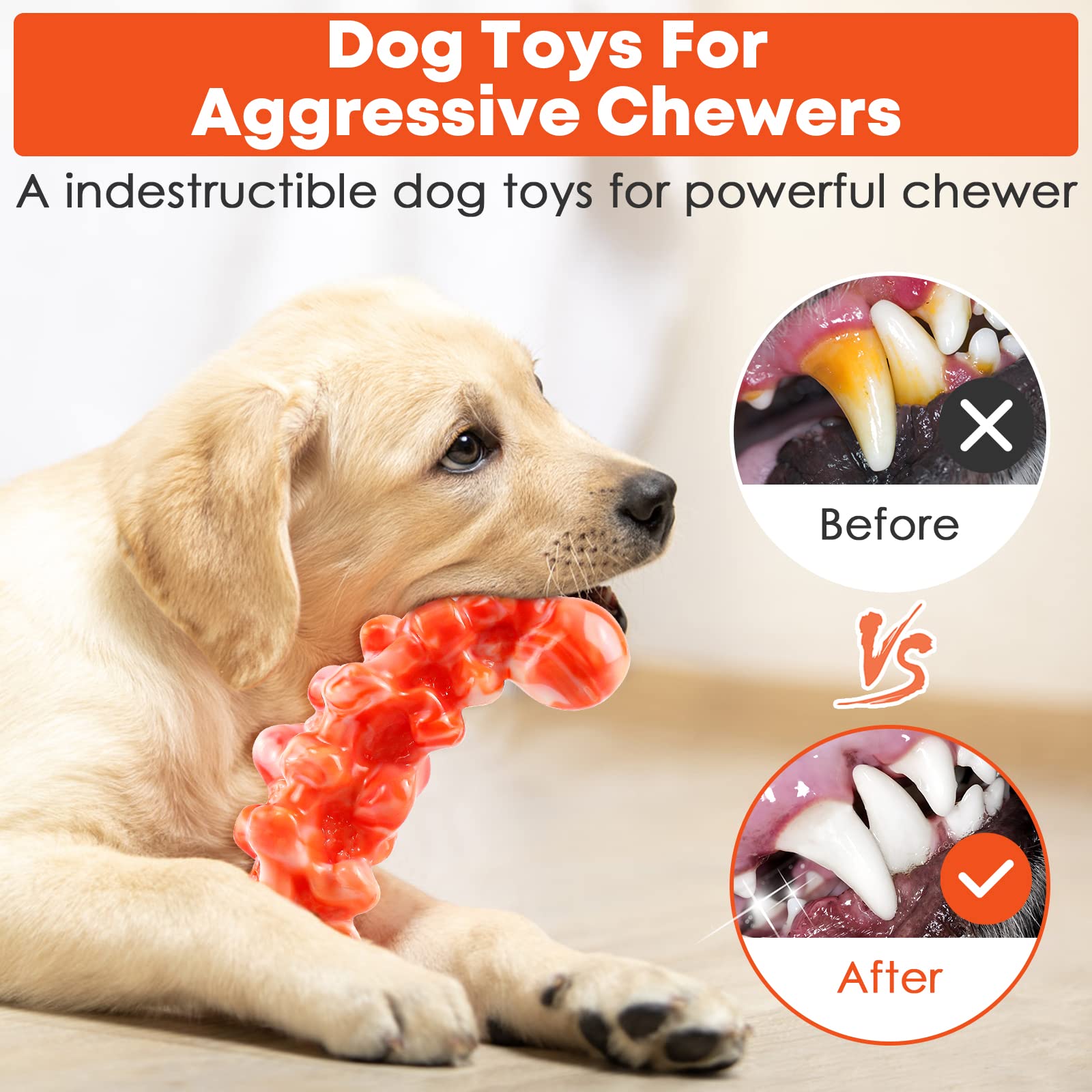 Durable Indestructible Dog Chew Toys for Aggressive Chewers - Tough Training & Teeth Cleaning Toys for Large Breed Dogs - Long-Lasting Busy Toy for Playtime, Crate Training & Anxiety Relief