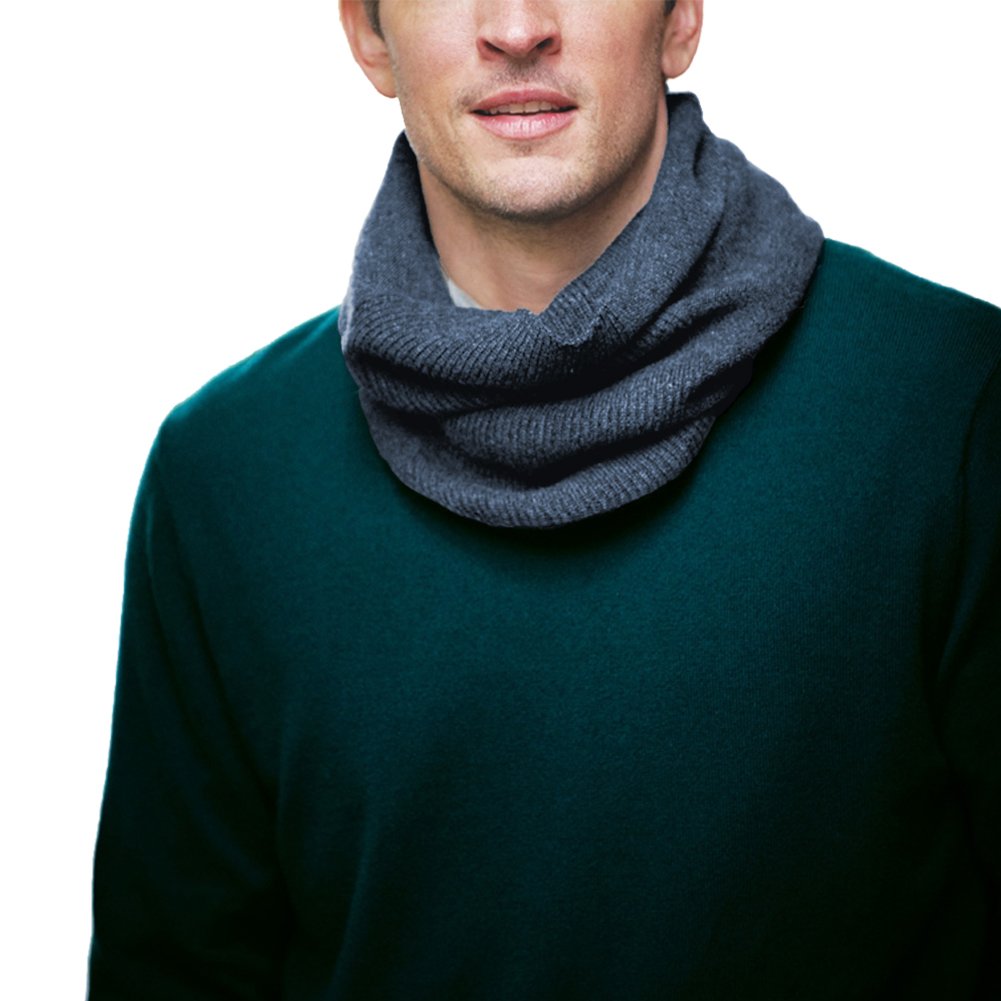 Parisbonbon Men's 100% Cashmere Ribbed Neck Warmer Scarf - Denim Blue One Size - Winter Accessory for Outdoor Activities & Cold Weather Fashion