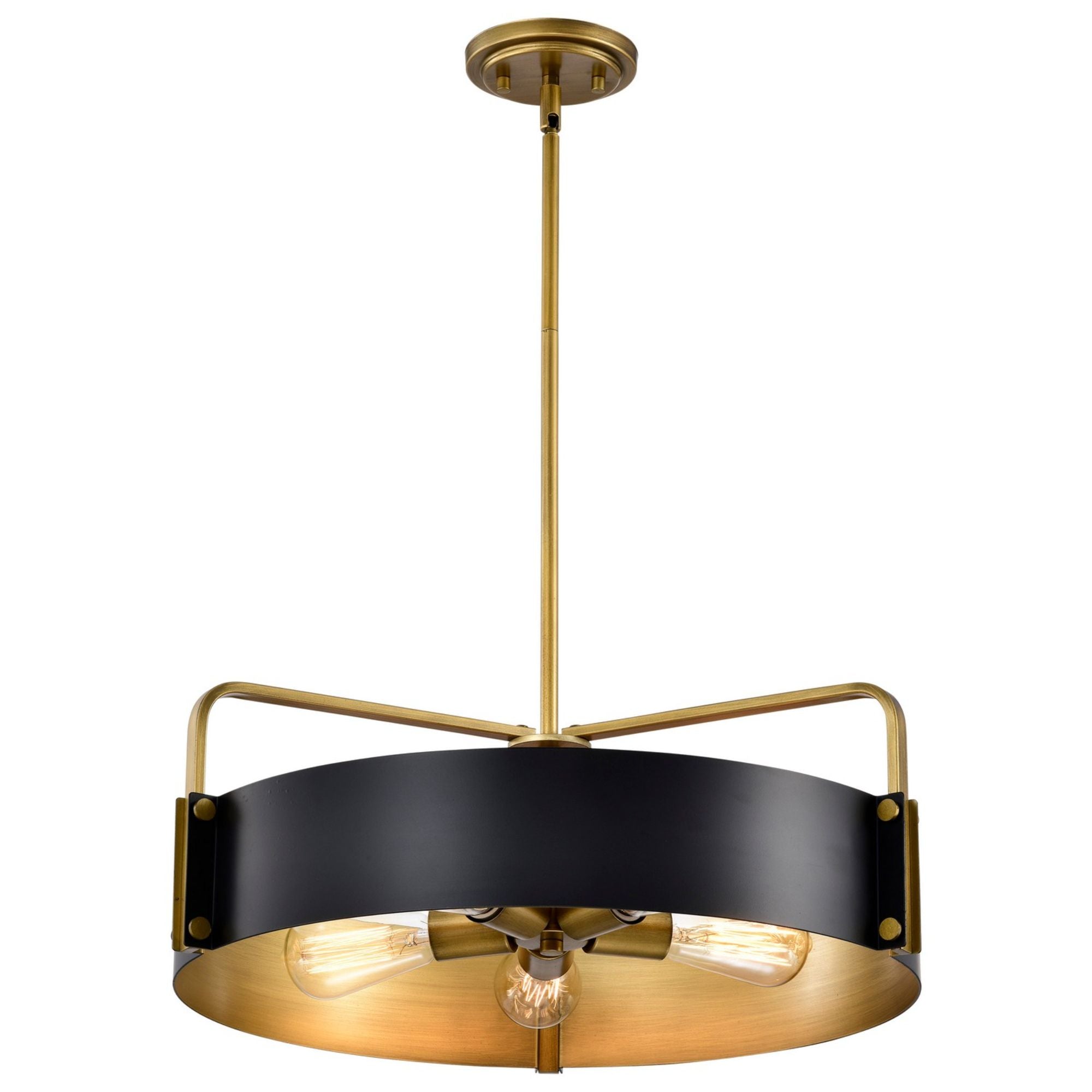 22 Inch 5-Light Modern Pendant Lighting Fixture - Matte Black & Natural Brass Finish for Dining Room, Kitchen Island or Entryway