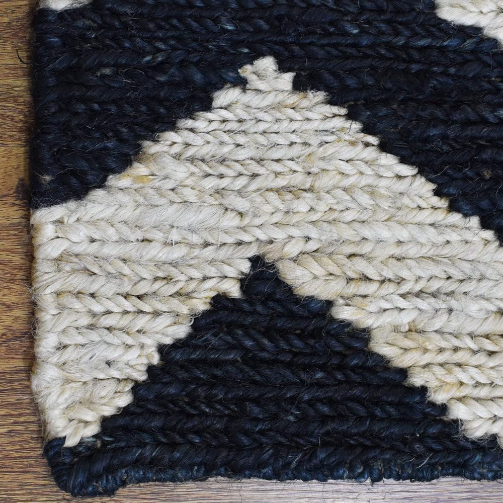 Hand Knotted SUMAK Jute Eco-Friendly Contemporary Area Rug 8'x10' Rectangle - Cream & Black High Pile Natural Fiber Rug for Living Room, Bedroom & Outdoor Use | Handmade Indoor/Outdoor Rug (J00014)