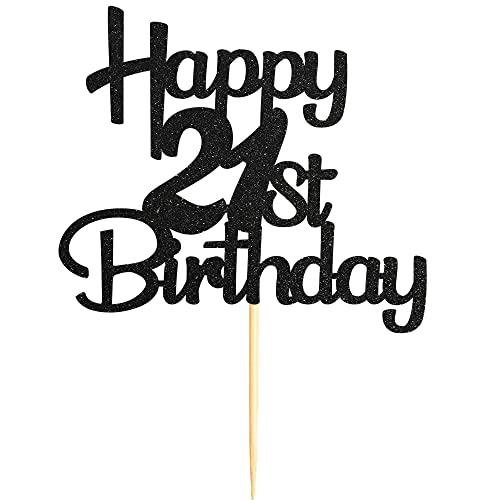 21st Cake Topper - Black Glitter