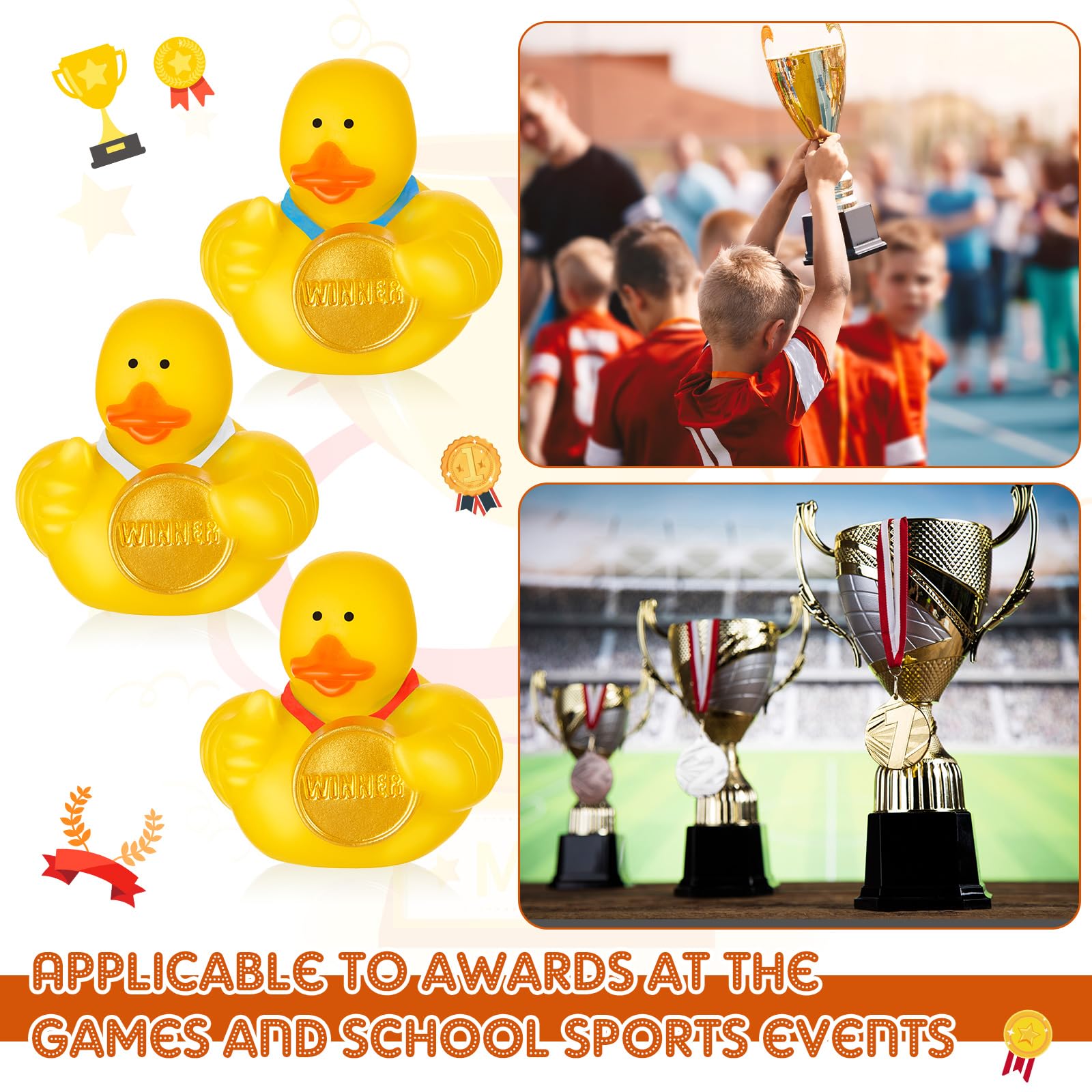 48 Pcs Rubber Duck Award Medals - 2 Inch Graduation Party Favors, Sports Competition Prizes, Winner Ducks Decor for Kids & Adults - Perfect for Graduation Ceremonies, School Events, and Sports Awards