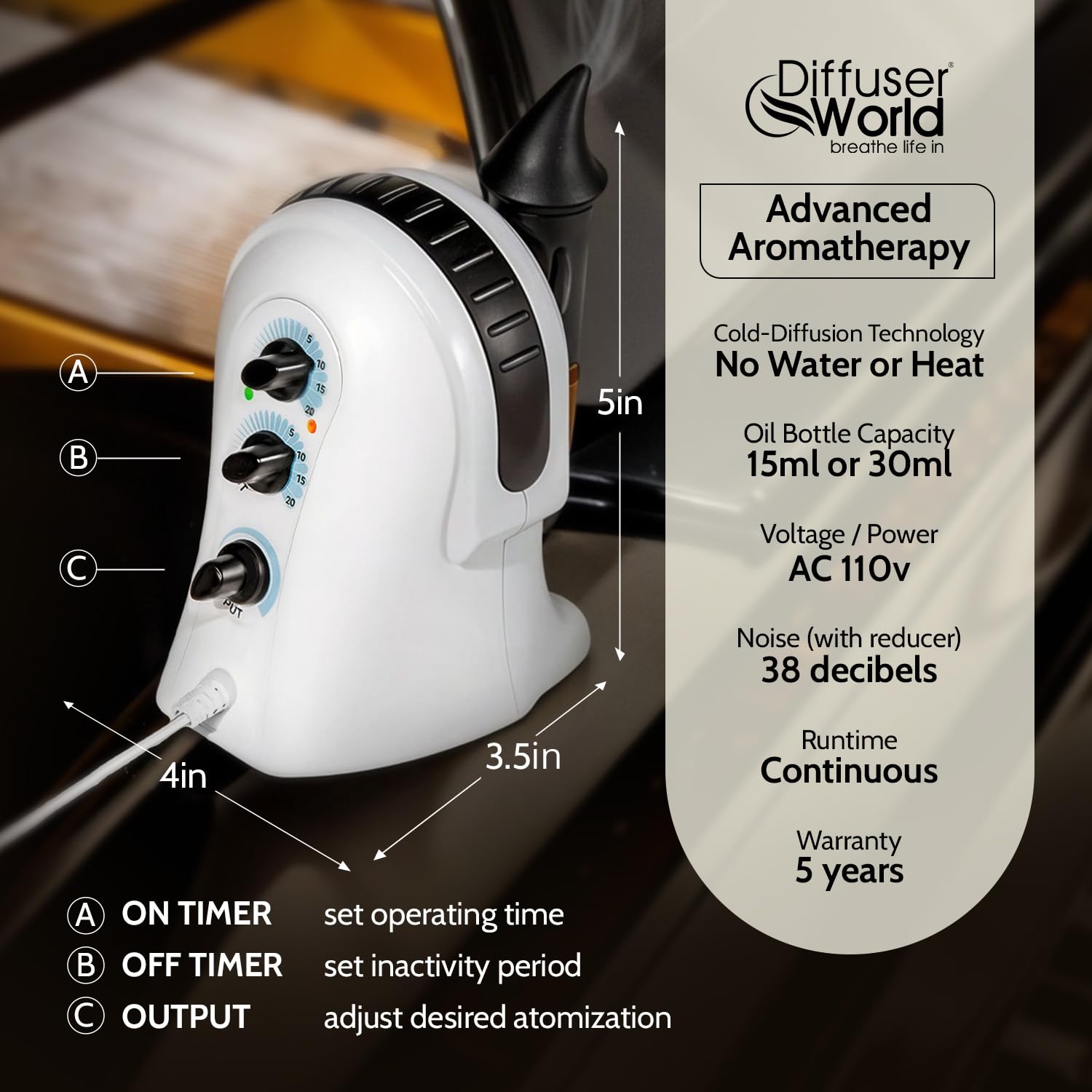 Premium Aromatherapy Essential Oil Diffuser - 110V Ultrasonic Diffuser for Whole Home, Office & Spa | Black Essential Oil Diffuser Machine by Diffuser World | Perfect for Relaxation, Yoga & Stress Relief
