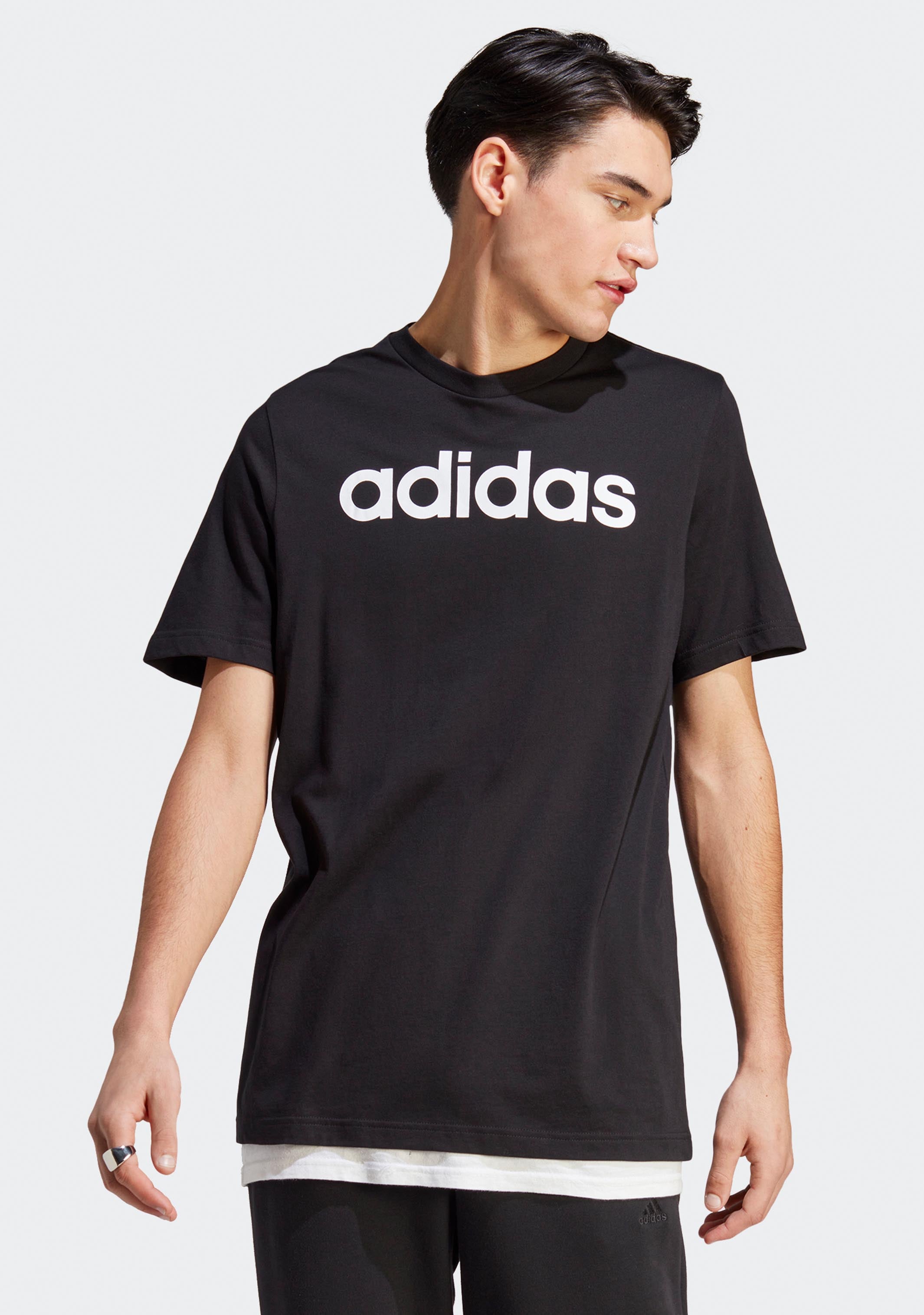 Adidas Men's Essentials Linear Embroidered Logo T-Shirt - Comfortable Cotton Jersey Tee for Casual Wear, Gym & Everyday Outfits
