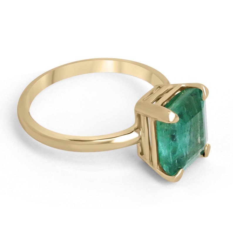 4.10ct 18K Yellow Gold Natural Emerald Cut Solitaire Engagement Ring - Four Prong Half Bezel Setting for Wedding, Proposal & Anniversary Gifts